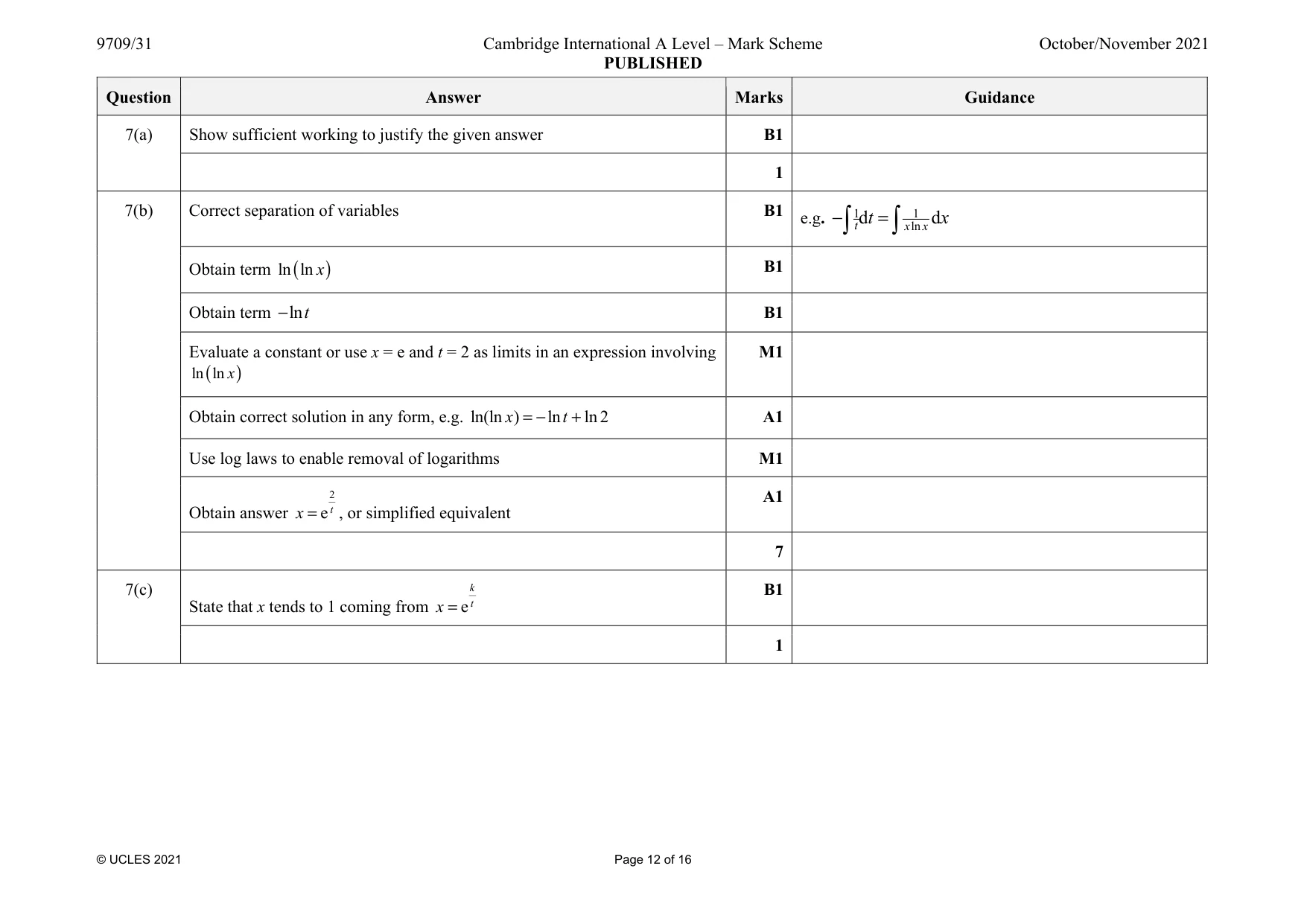 Mark scheme, page 12 of 16