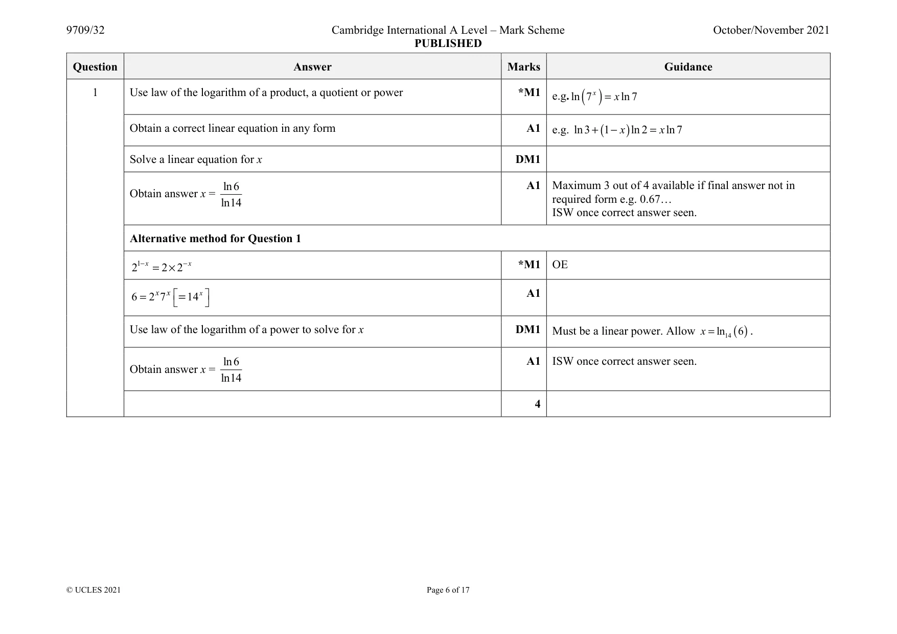 Mark scheme, page 6 of 17