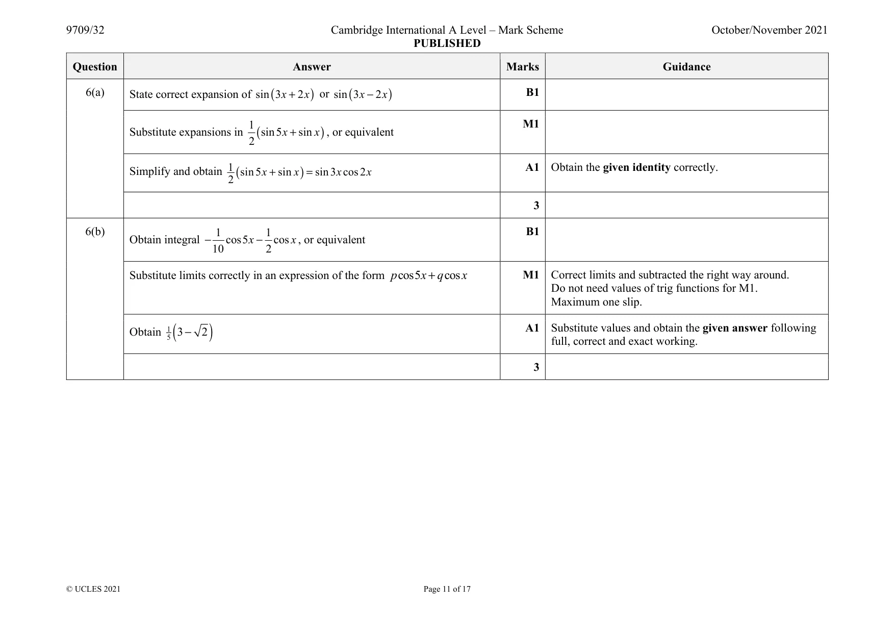 Mark scheme, page 11 of 17