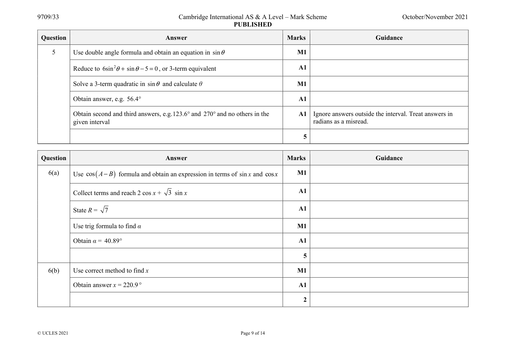Mark scheme, page 9 of 14