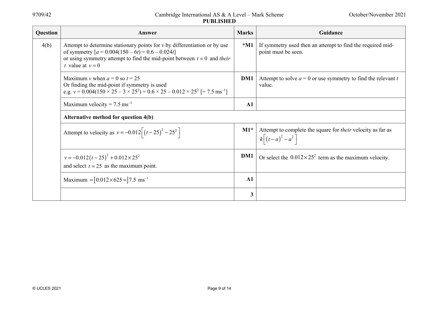 Mark scheme, page 9 of 14
