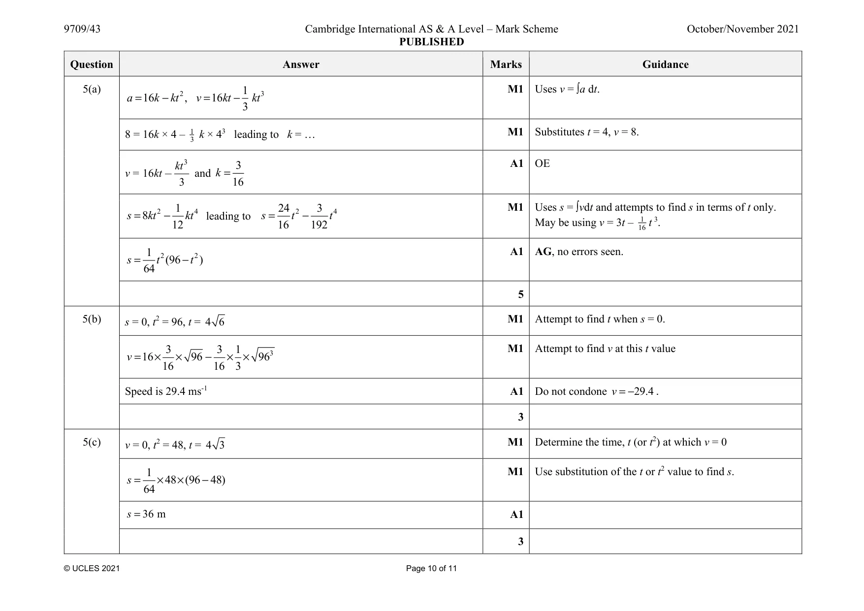 Mark scheme, page 10 of 11