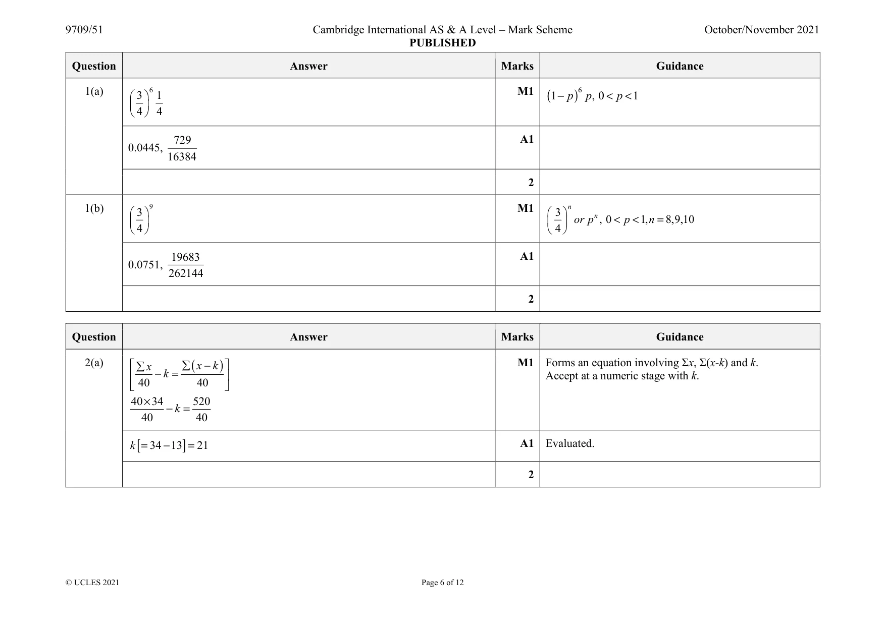 Mark scheme, page 6 of 12