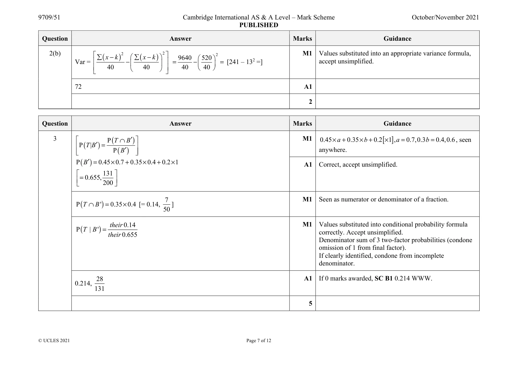 Mark scheme, page 7 of 12