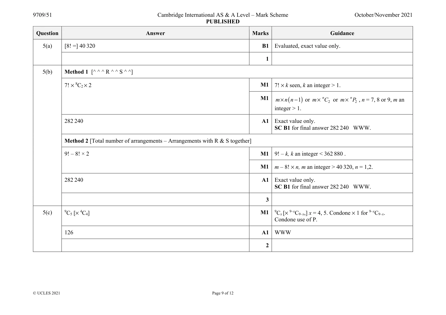 Mark scheme, page 9 of 12