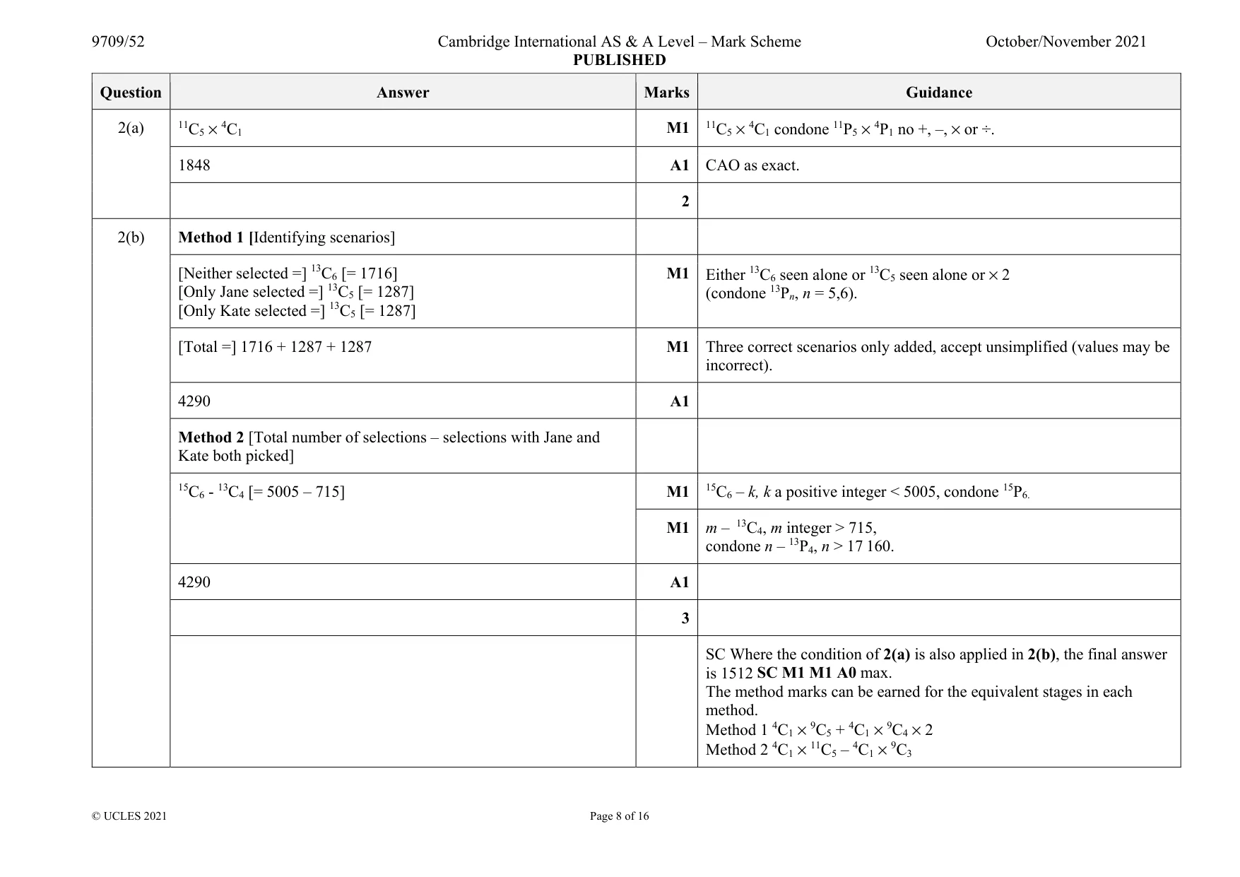 Mark scheme, page 8 of 16