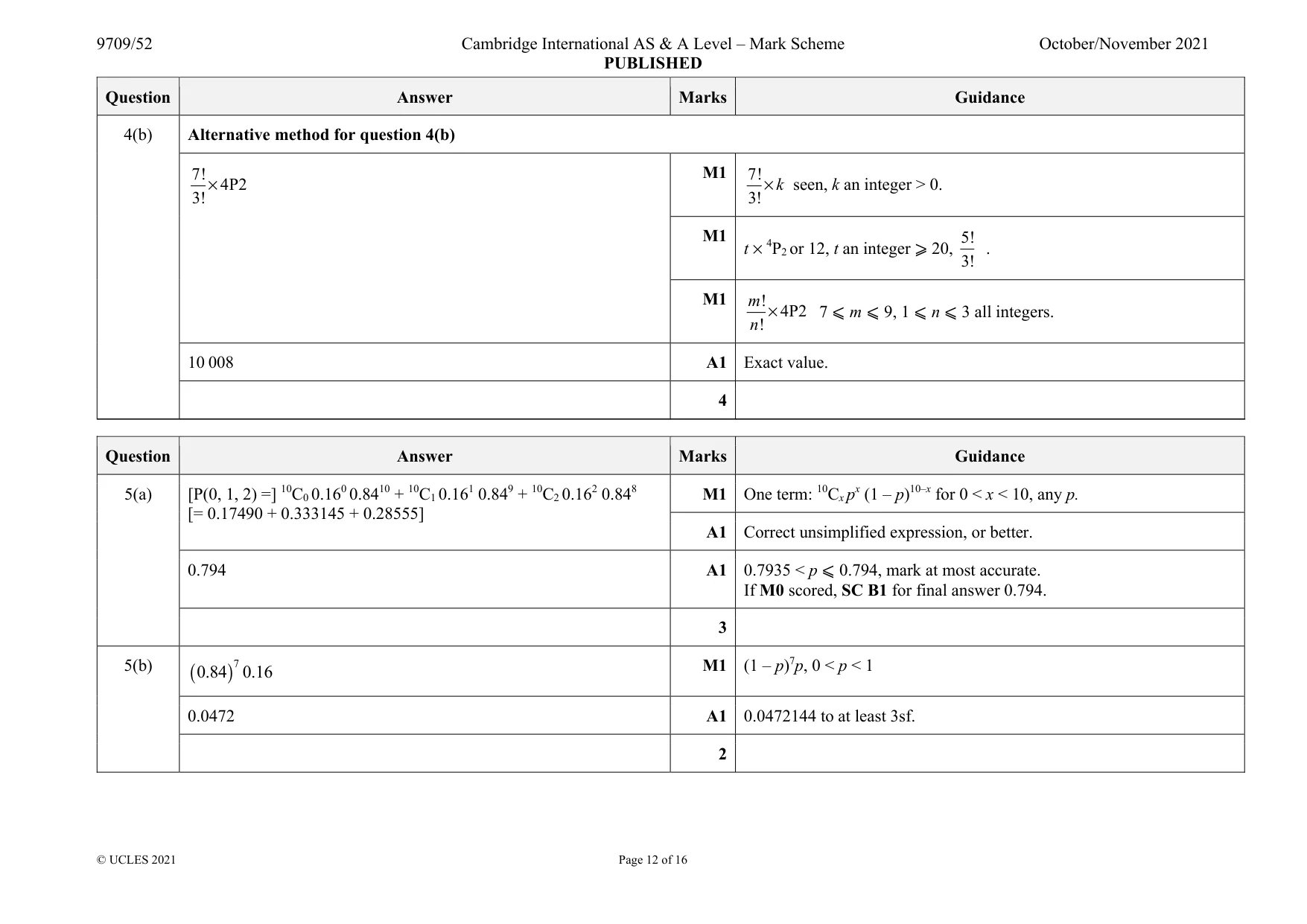 Mark scheme, page 12 of 16