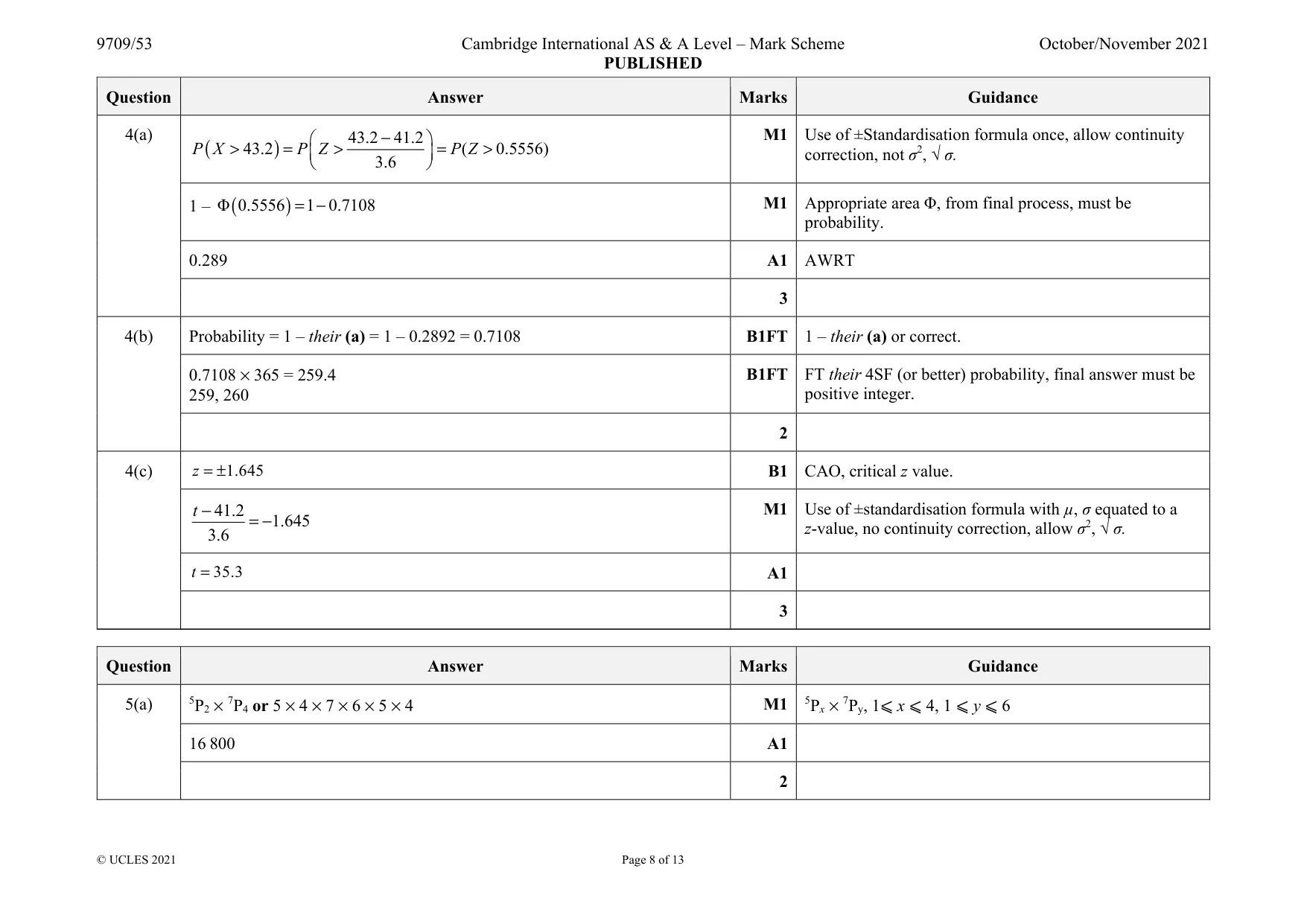 Mark scheme, page 8 of 13