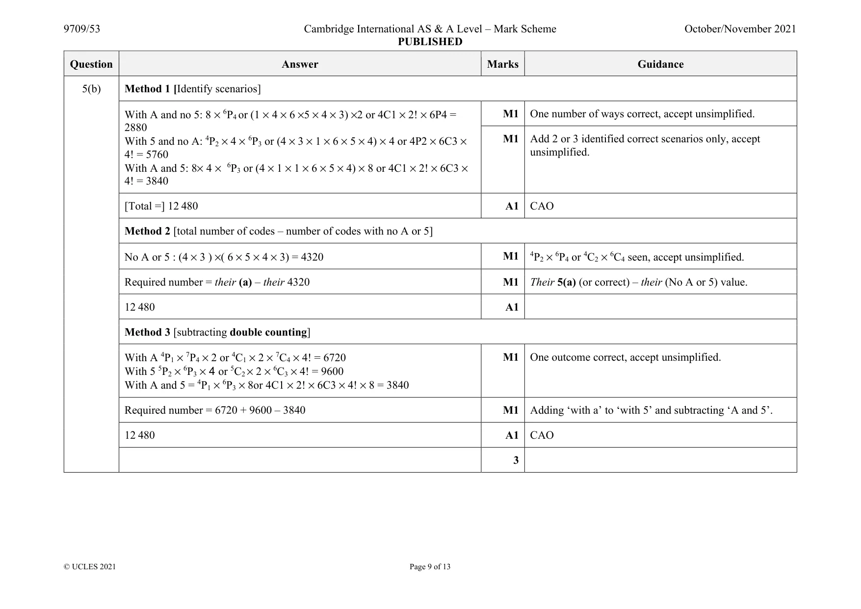 Mark scheme, page 9 of 13