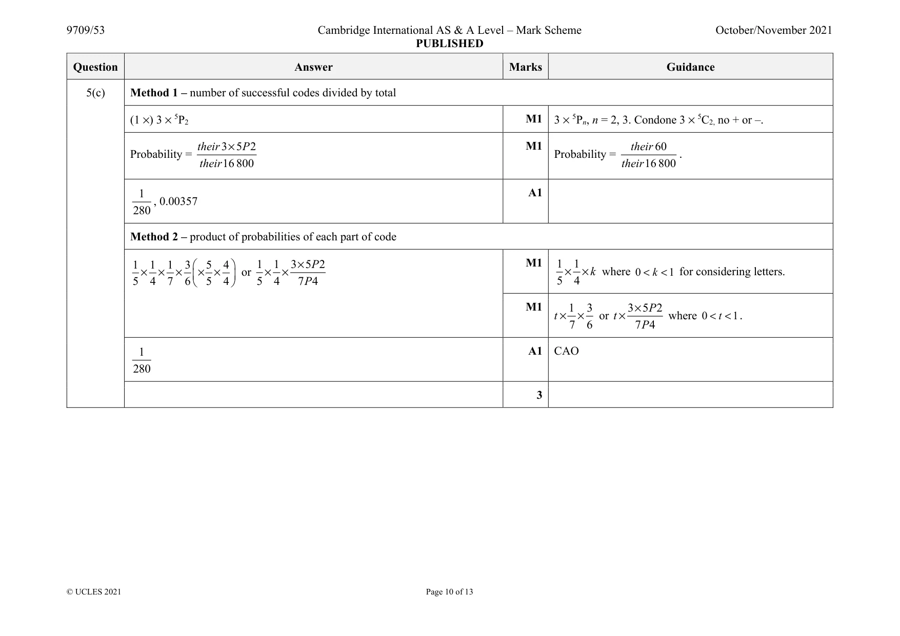 Mark scheme, page 10 of 13