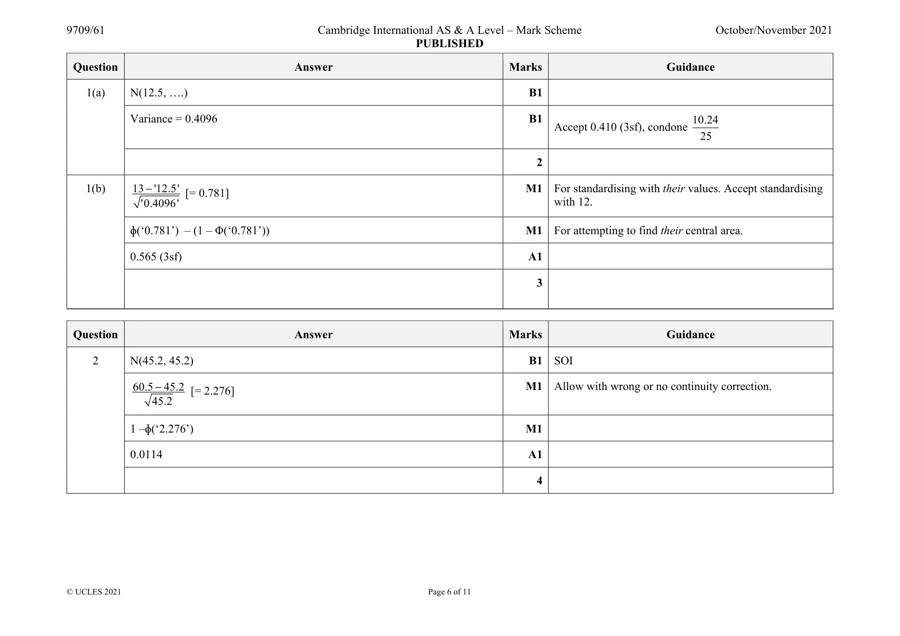Mark scheme, page 6 of 11