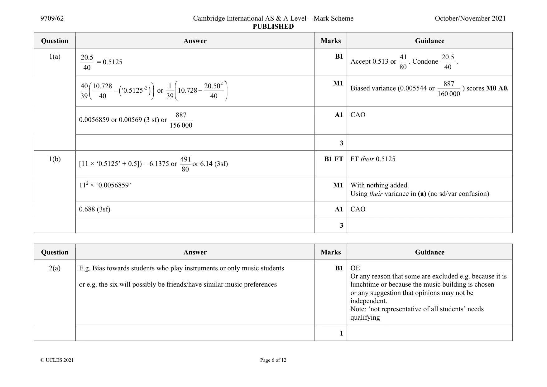 Mark scheme, page 6 of 12