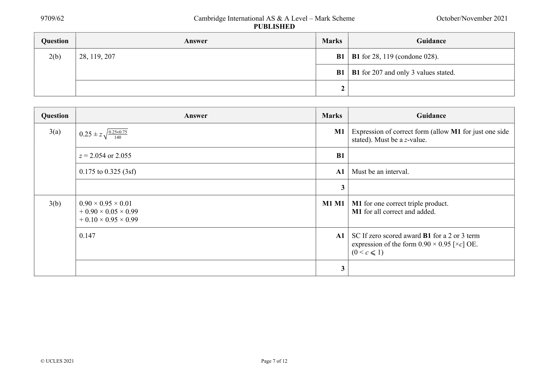 Mark scheme, page 7 of 12