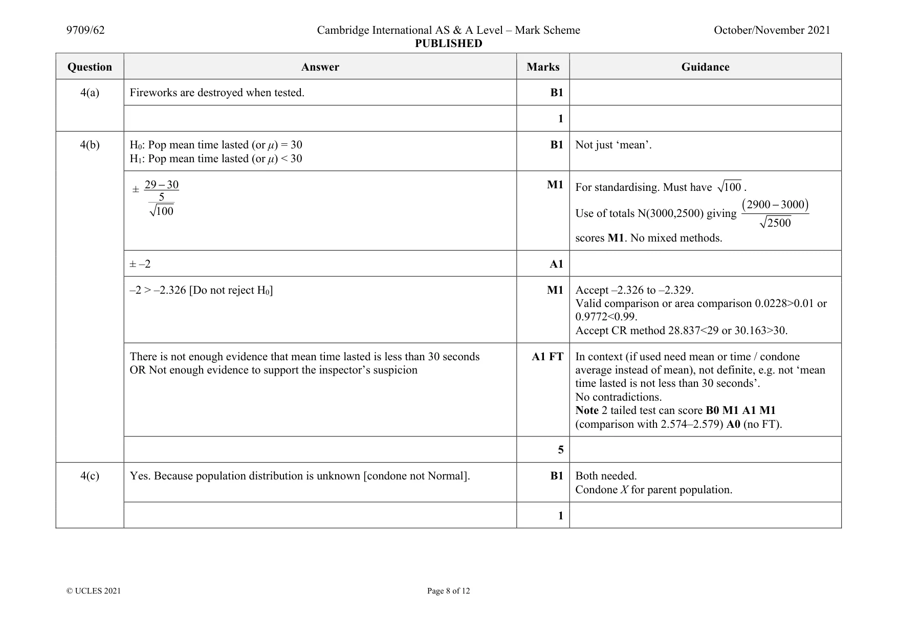 Mark scheme, page 8 of 12