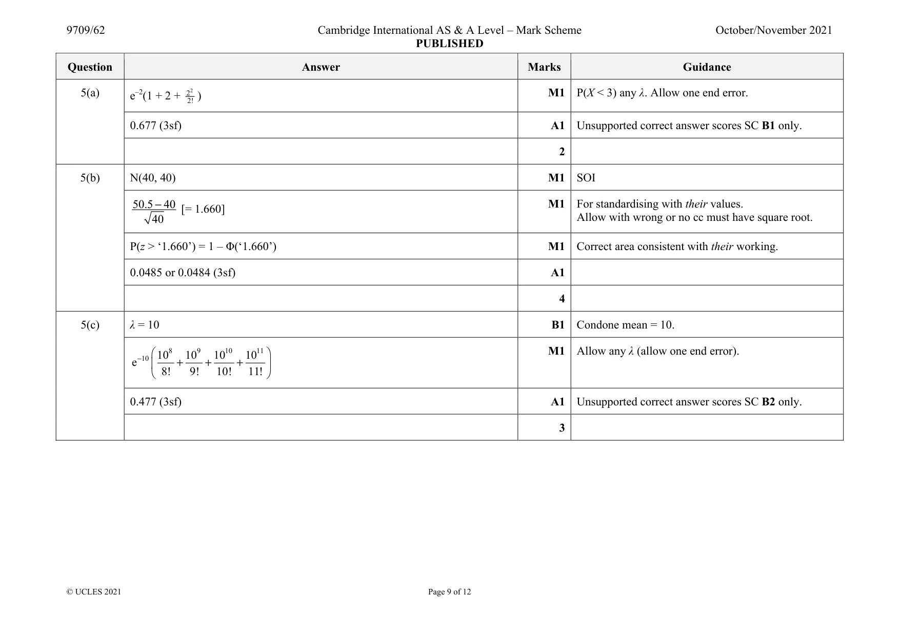 Mark scheme, page 9 of 12