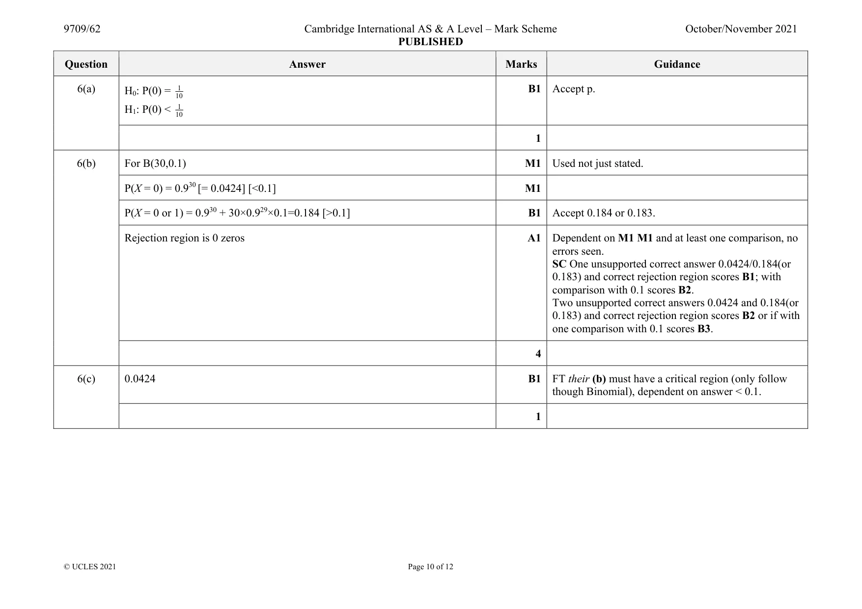 Mark scheme, page 10 of 12