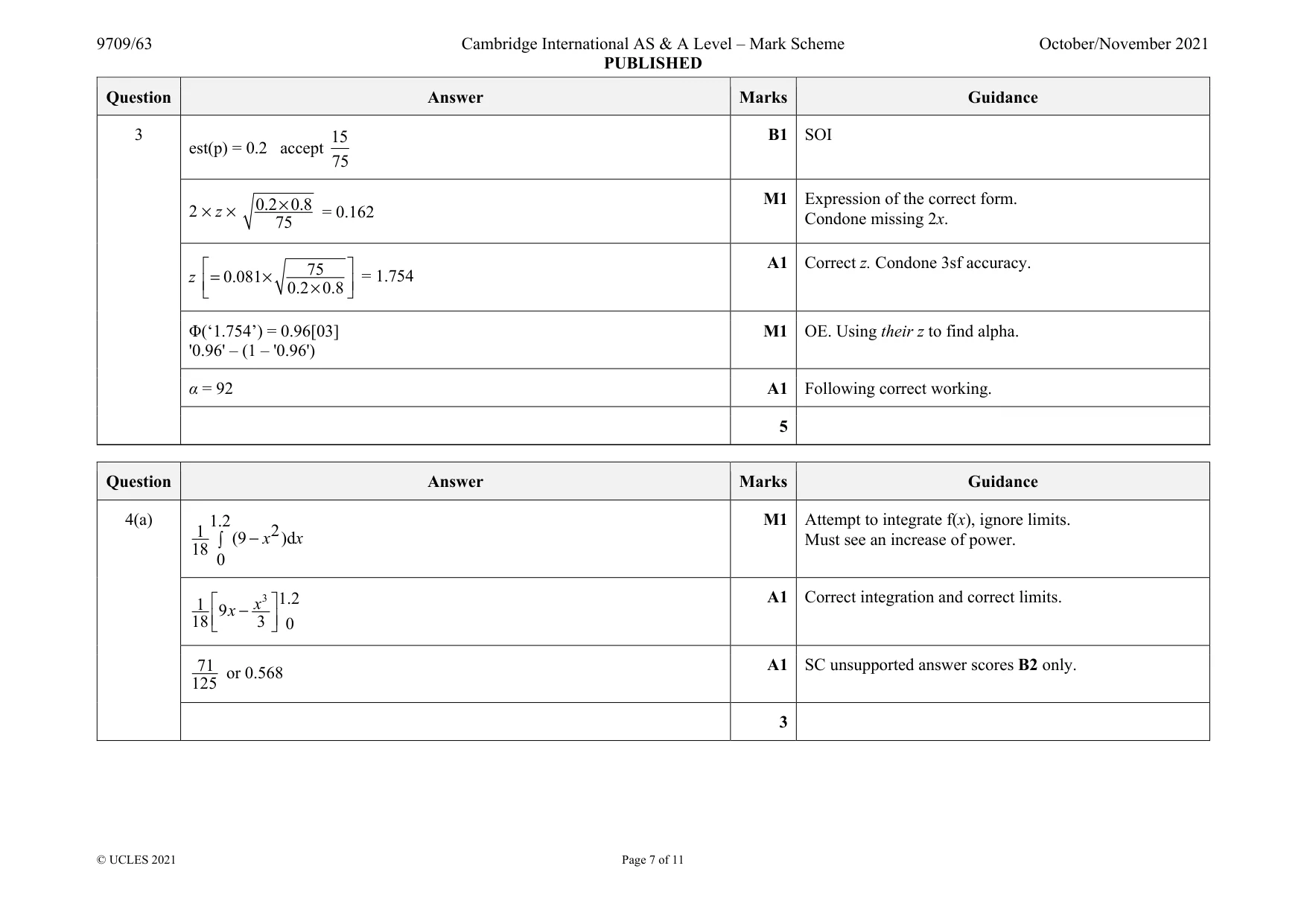 Mark scheme, page 7 of 11