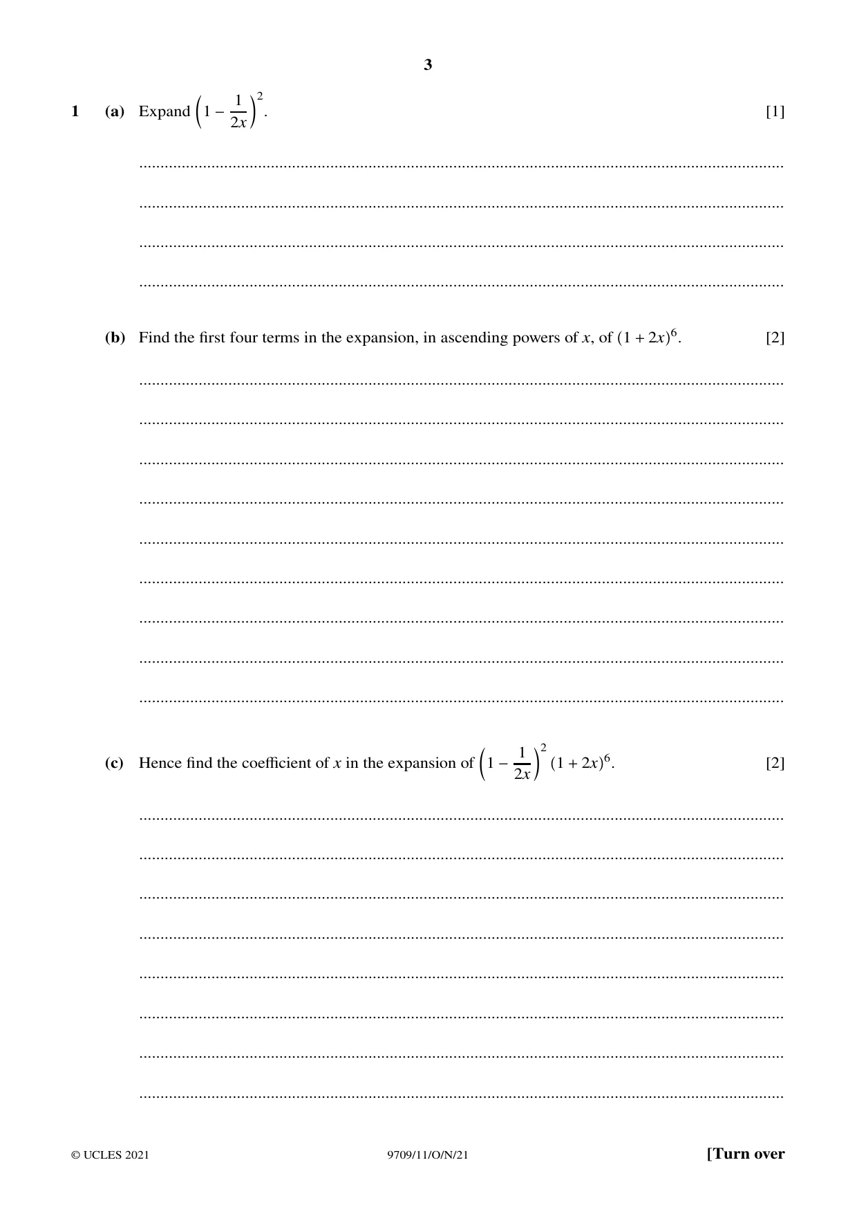 Cambridge A Level Mathematics 9709 2021 Oct/Nov Paper 1 · Variant 1 question paper, page 3 of 20
