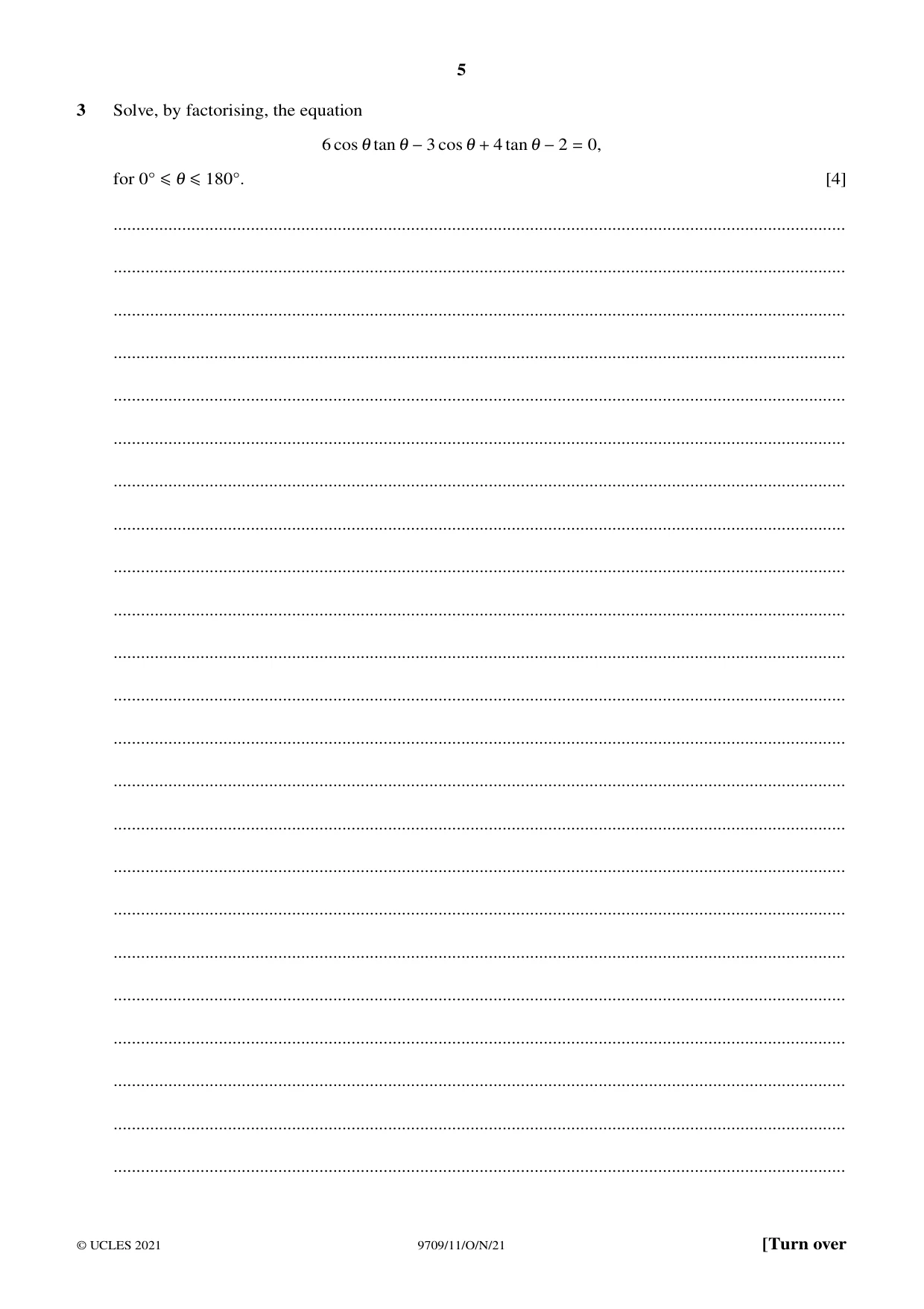 Cambridge A Level Mathematics 9709 2021 Oct/Nov Paper 1 · Variant 1 question paper, page 5 of 20