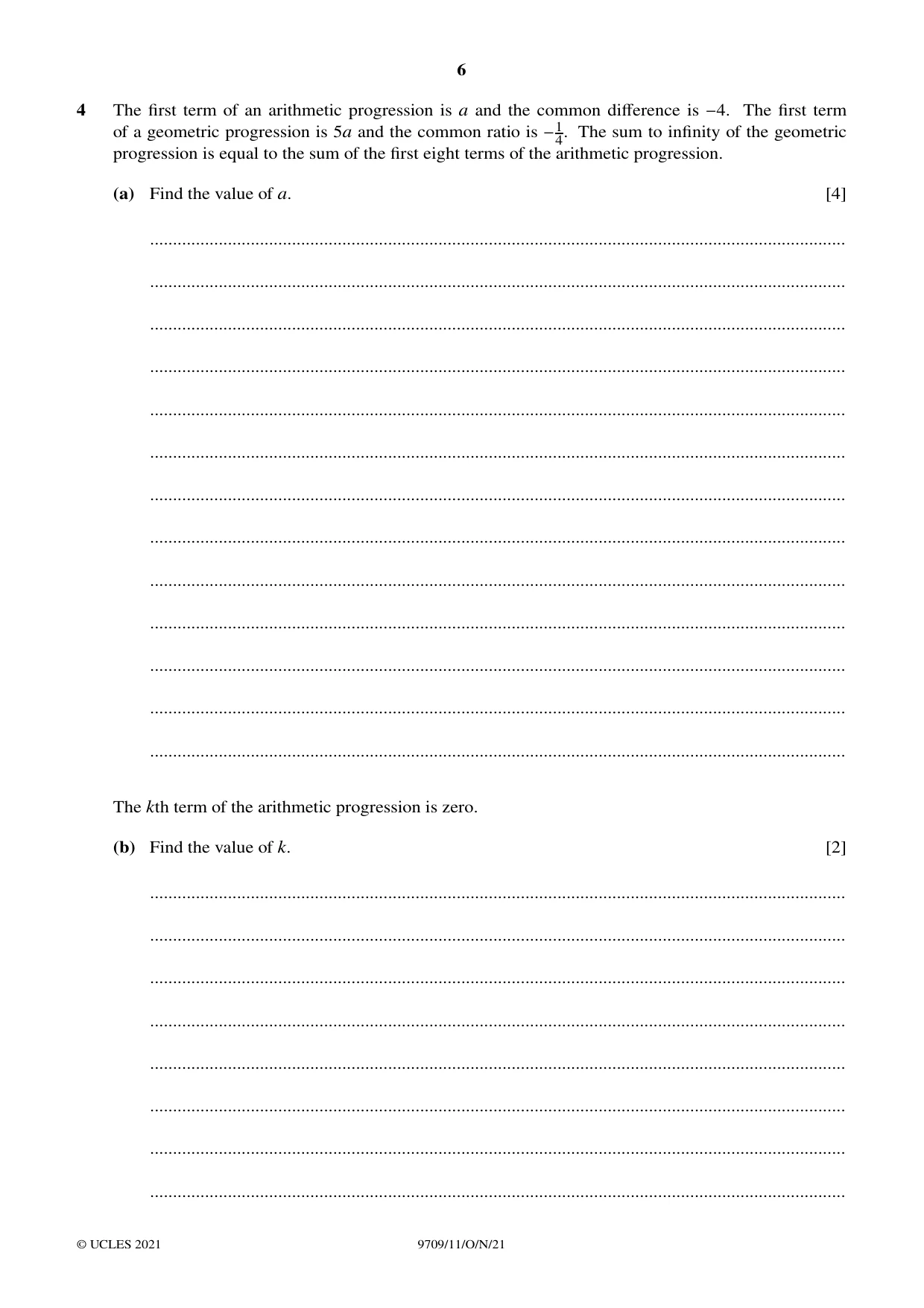 Cambridge A Level Mathematics 9709 2021 Oct/Nov Paper 1 · Variant 1 question paper, page 6 of 20