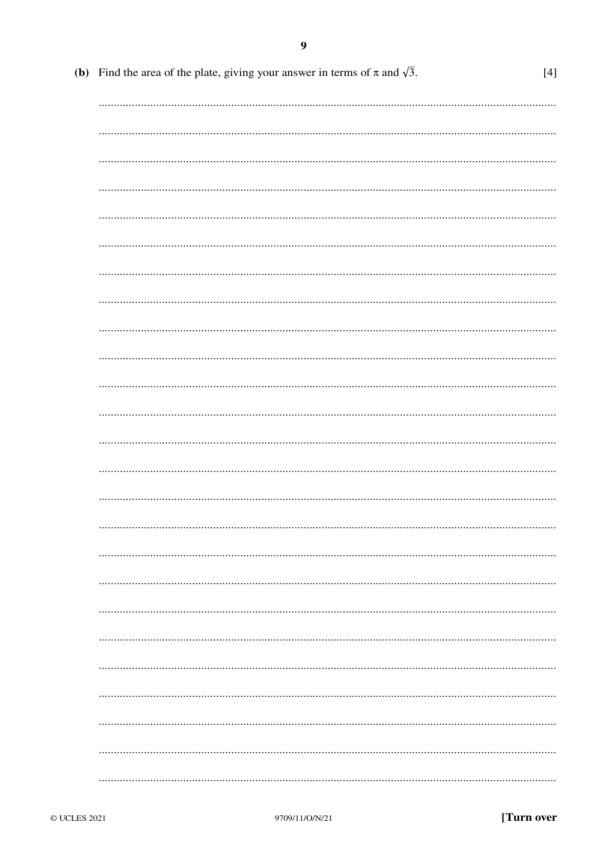 Cambridge A Level Mathematics 9709 2021 Oct/Nov Paper 1 · Variant 1 question paper, page 9 of 20