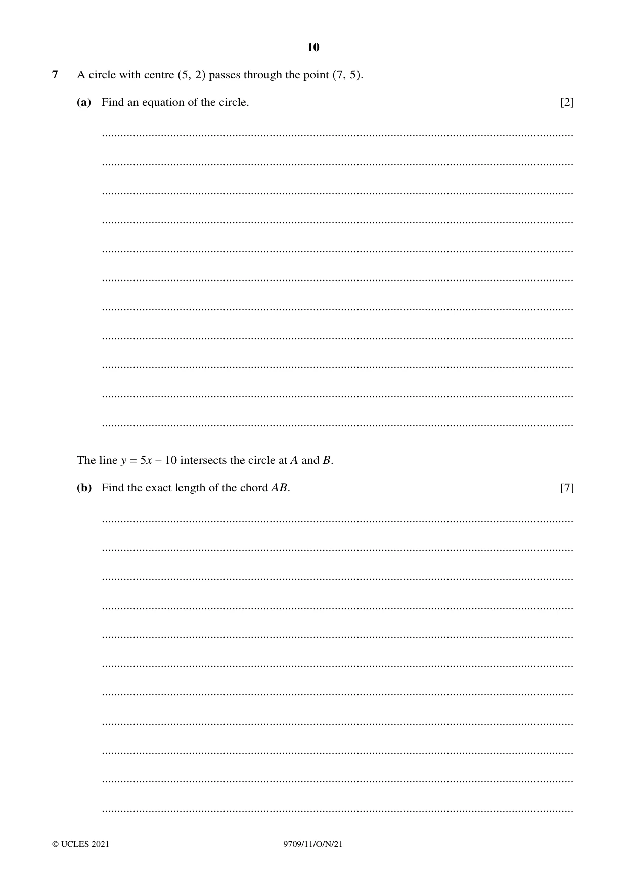Cambridge A Level Mathematics 9709 2021 Oct/Nov Paper 1 · Variant 1 question paper, page 10 of 20