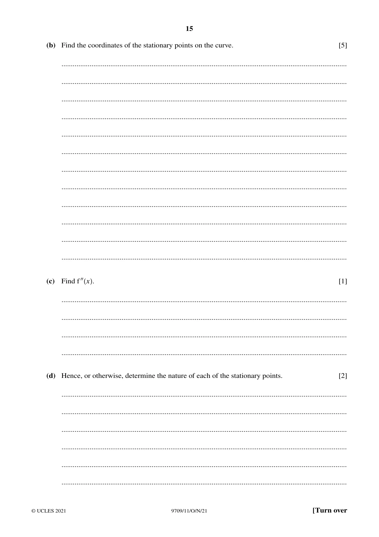 Cambridge A Level Mathematics 9709 2021 Oct/Nov Paper 1 · Variant 1 question paper, page 15 of 20