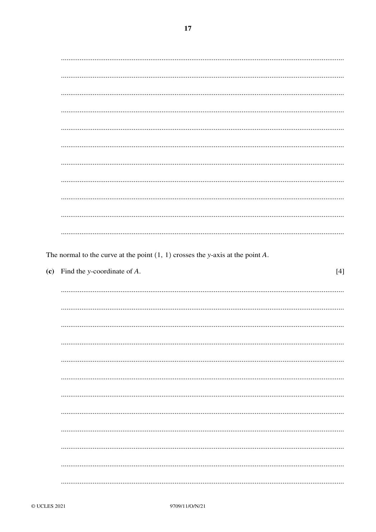 Cambridge A Level Mathematics 9709 2021 Oct/Nov Paper 1 · Variant 1 question paper, page 17 of 20