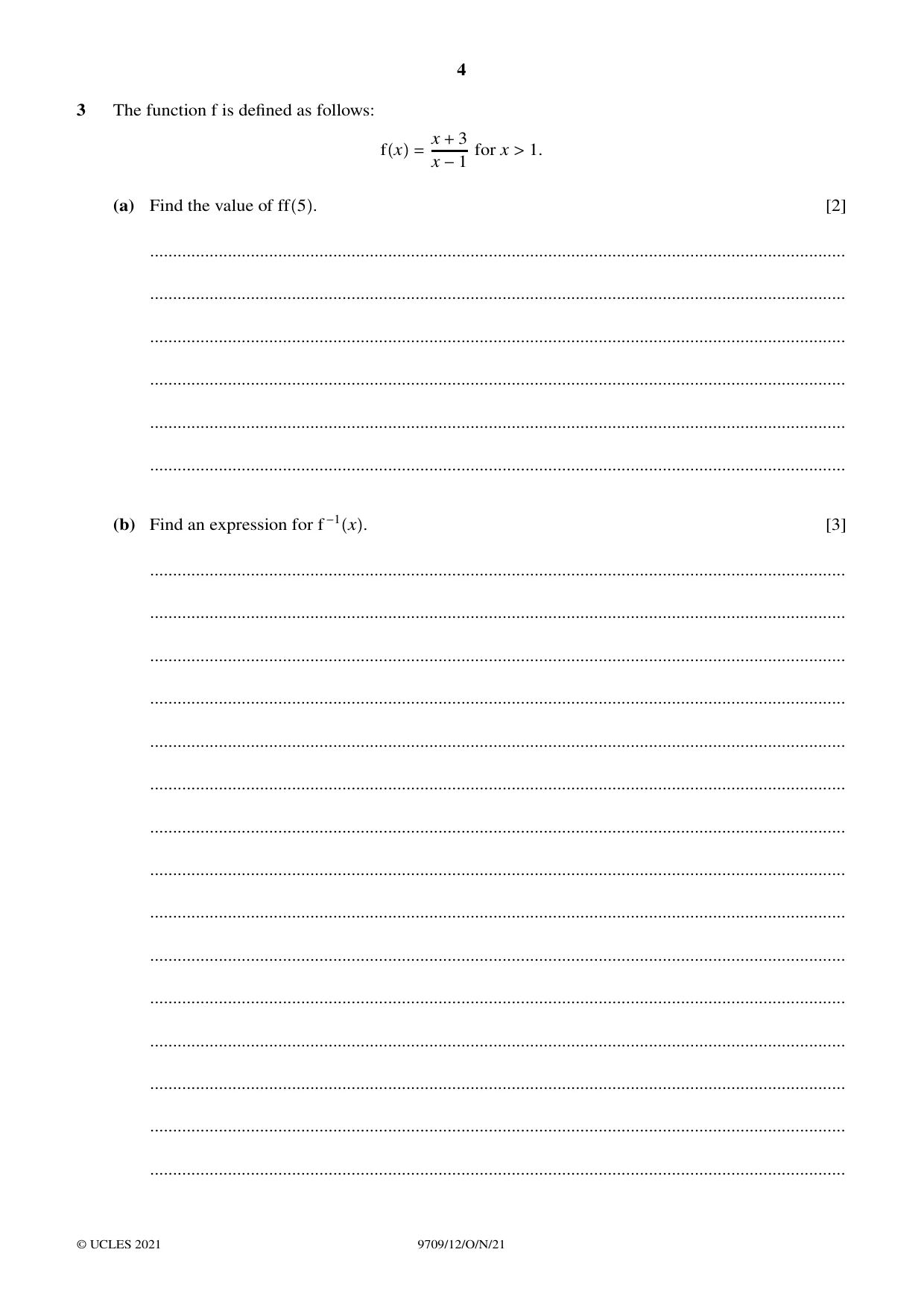Cambridge A Level Mathematics 9709 2021 Oct/Nov Paper 1 · Variant 2 question paper, page 4 of 20