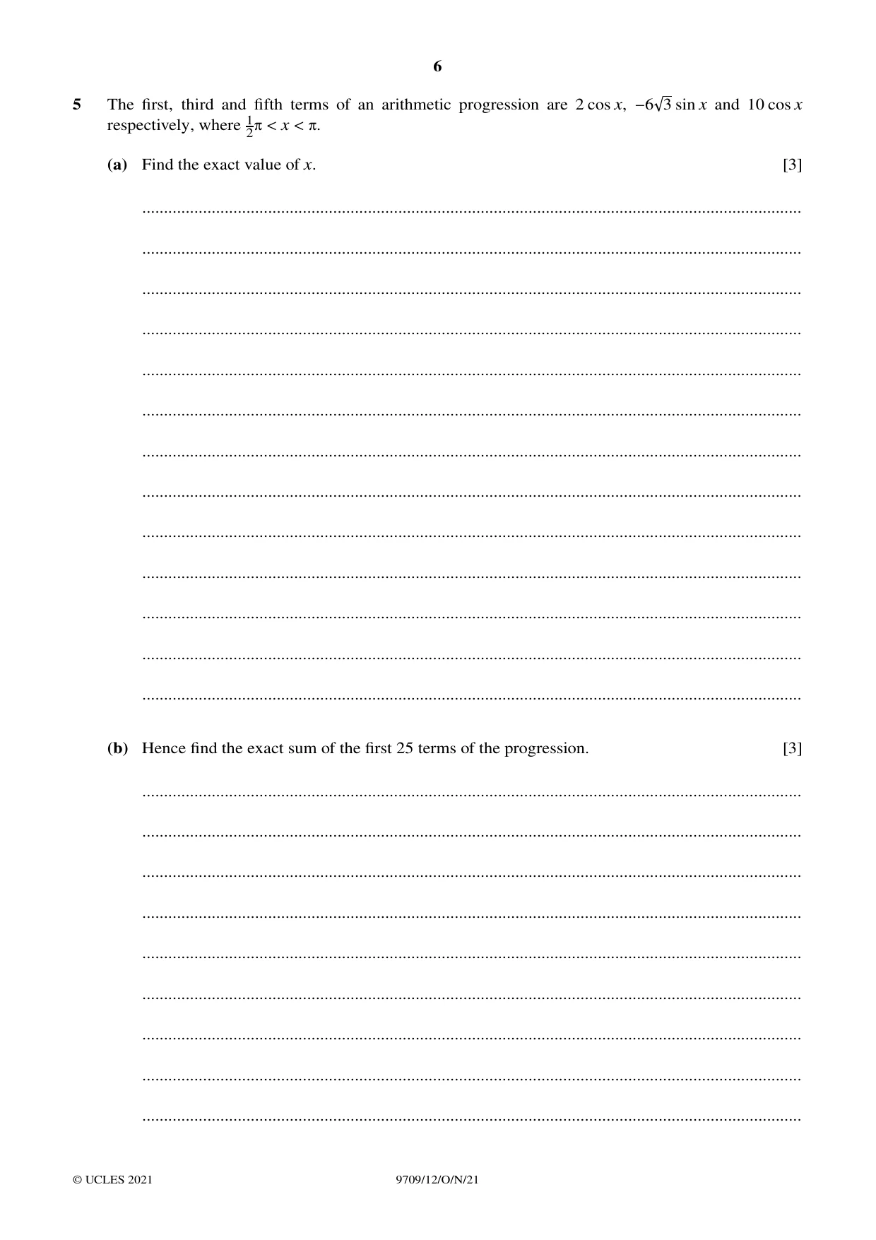 Cambridge A Level Mathematics 9709 2021 Oct/Nov Paper 1 · Variant 2 question paper, page 6 of 20