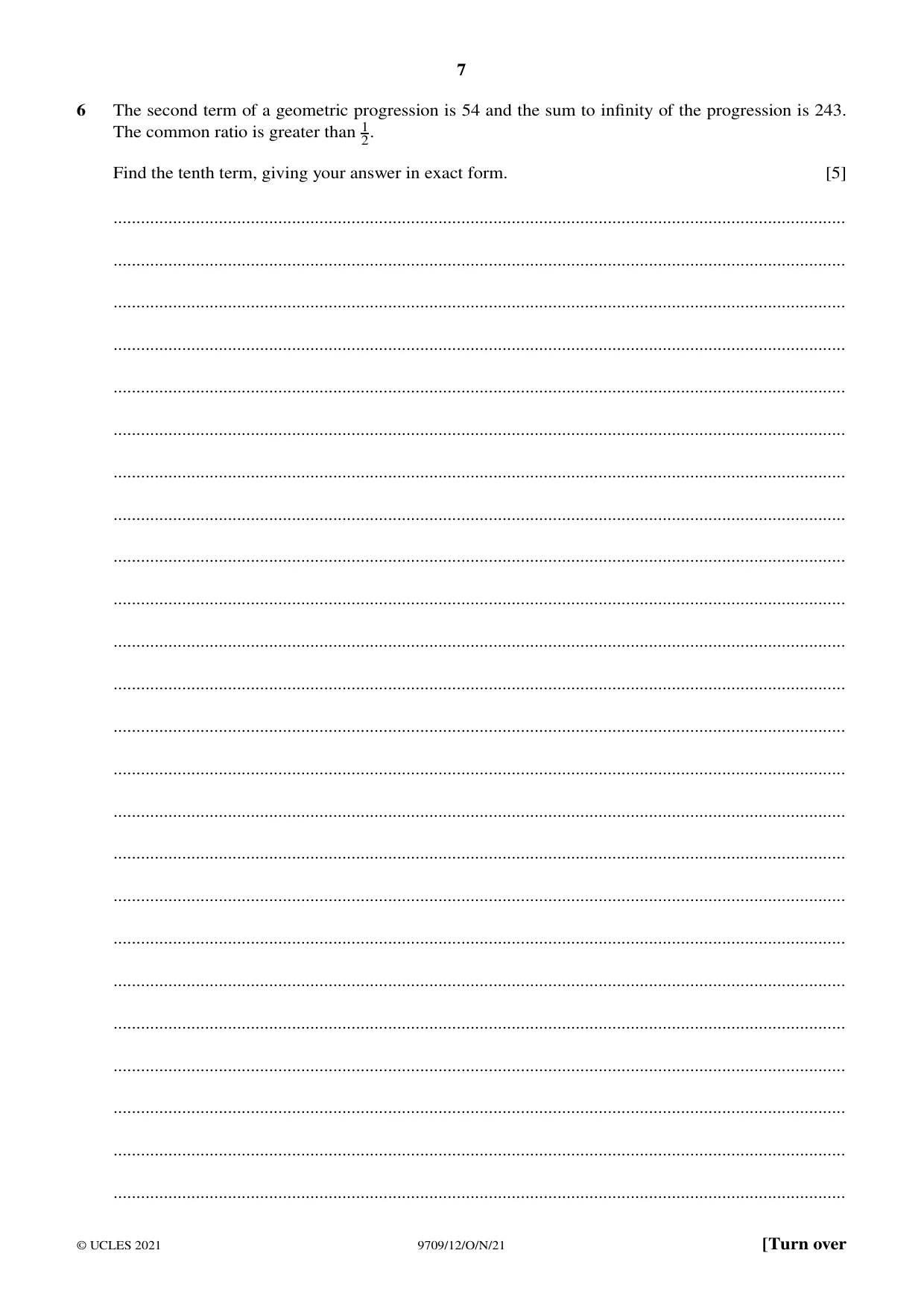 Cambridge A Level Mathematics 9709 2021 Oct/Nov Paper 1 · Variant 2 question paper, page 7 of 20