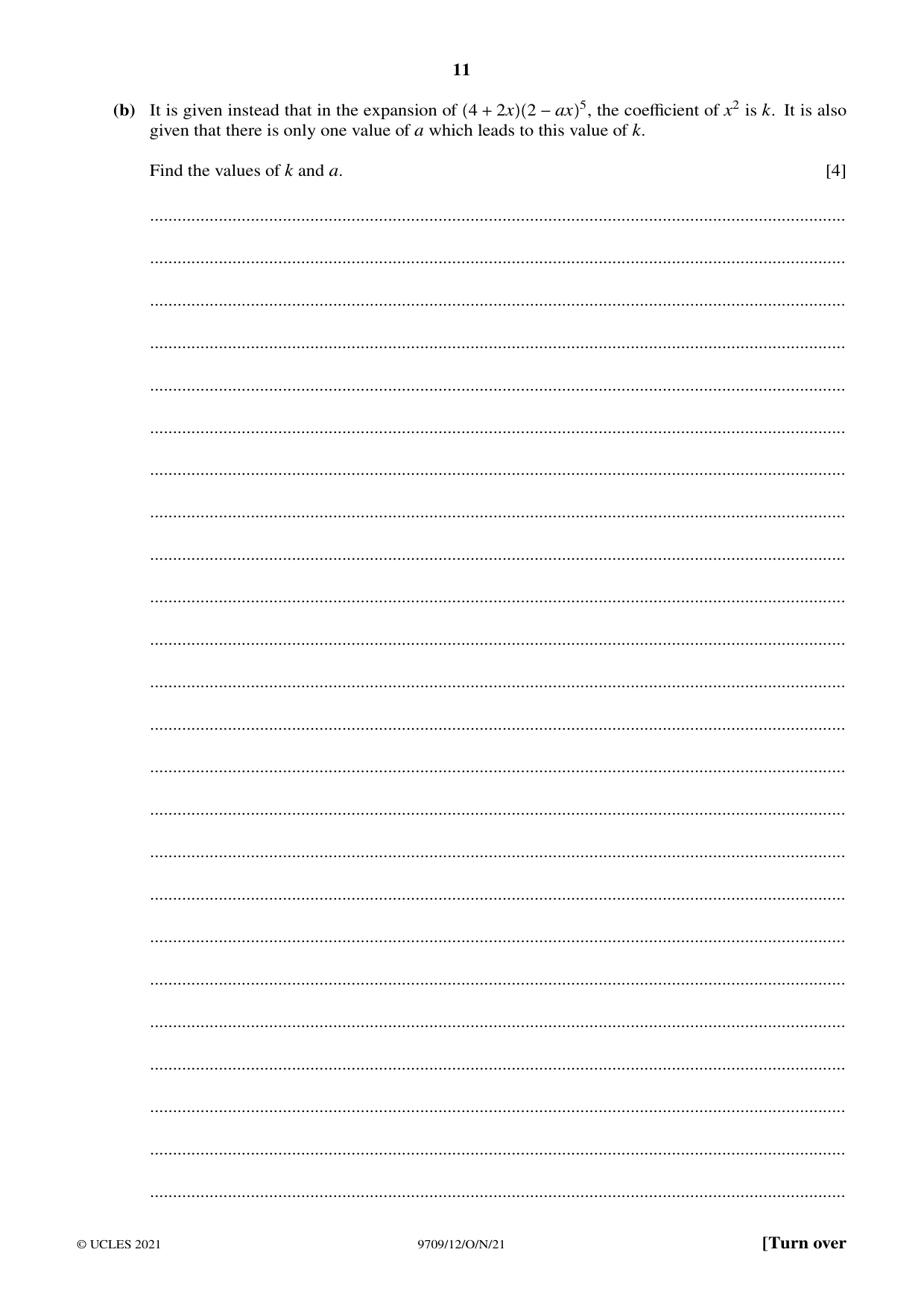 Cambridge A Level Mathematics 9709 2021 Oct/Nov Paper 1 · Variant 2 question paper, page 11 of 20