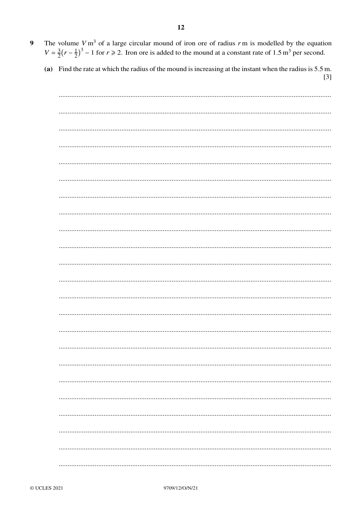 Cambridge A Level Mathematics 9709 2021 Oct/Nov Paper 1 · Variant 2 question paper, page 12 of 20