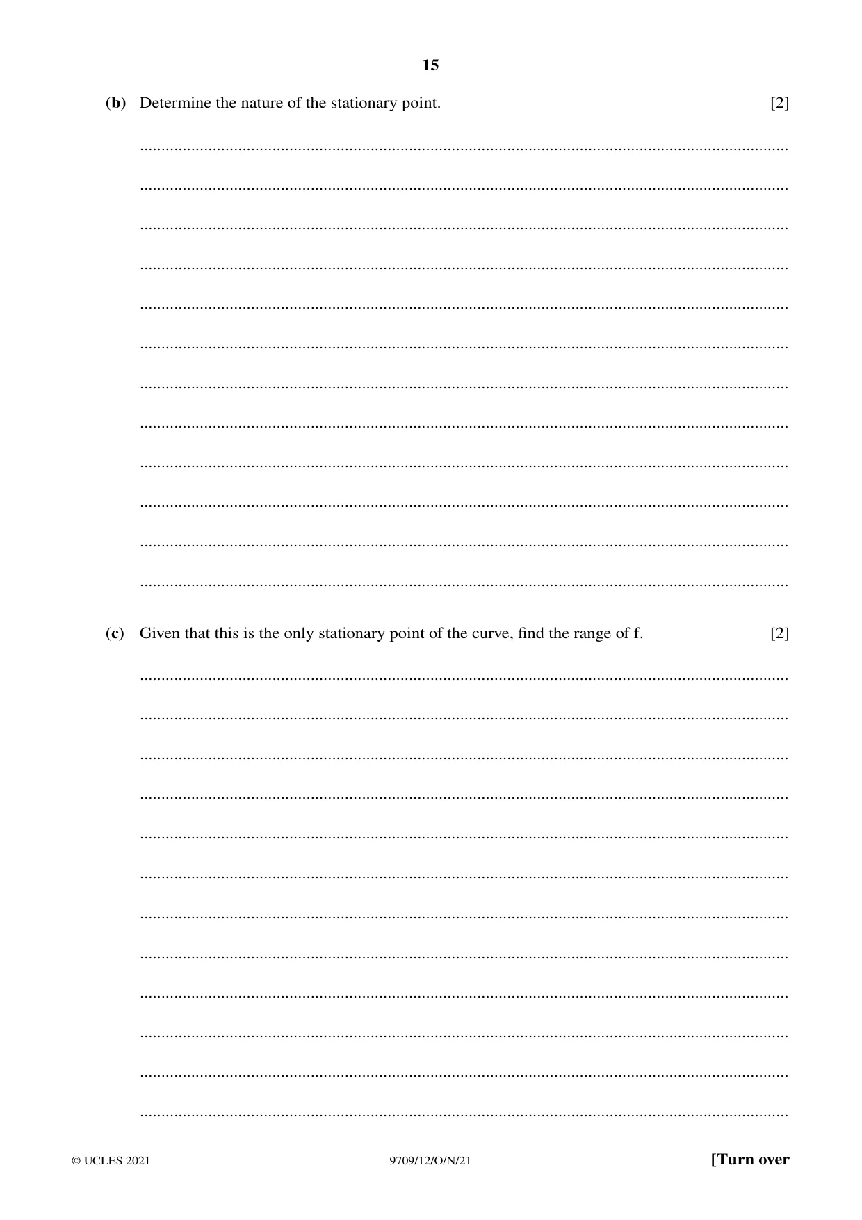 Cambridge A Level Mathematics 9709 2021 Oct/Nov Paper 1 · Variant 2 question paper, page 15 of 20