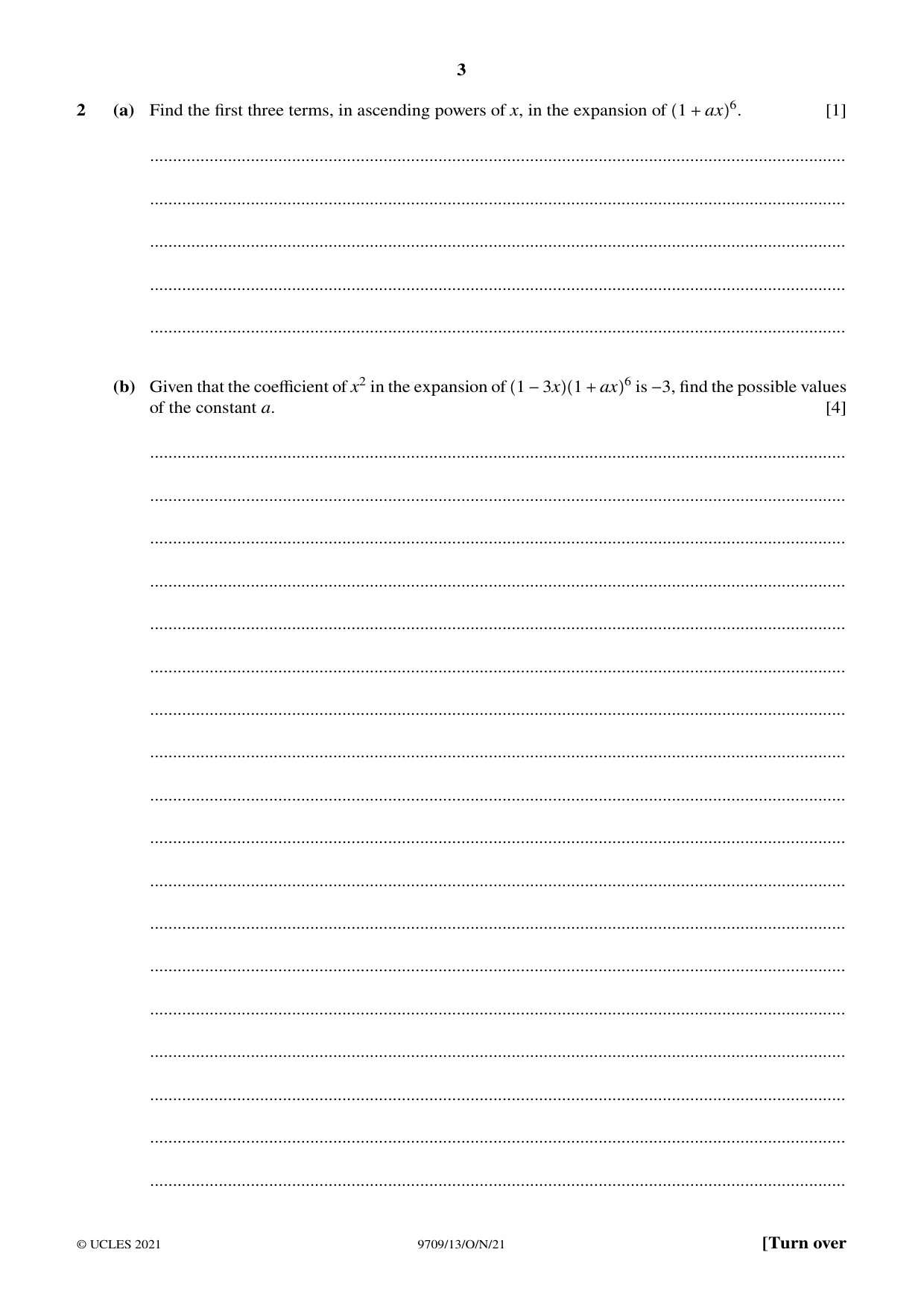 Cambridge A Level Mathematics 9709 2021 Oct/Nov Paper 1 · Variant 3 question paper, page 3 of 20