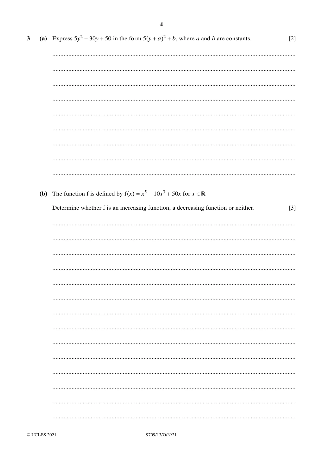 Cambridge A Level Mathematics 9709 2021 Oct/Nov Paper 1 · Variant 3 question paper, page 4 of 20