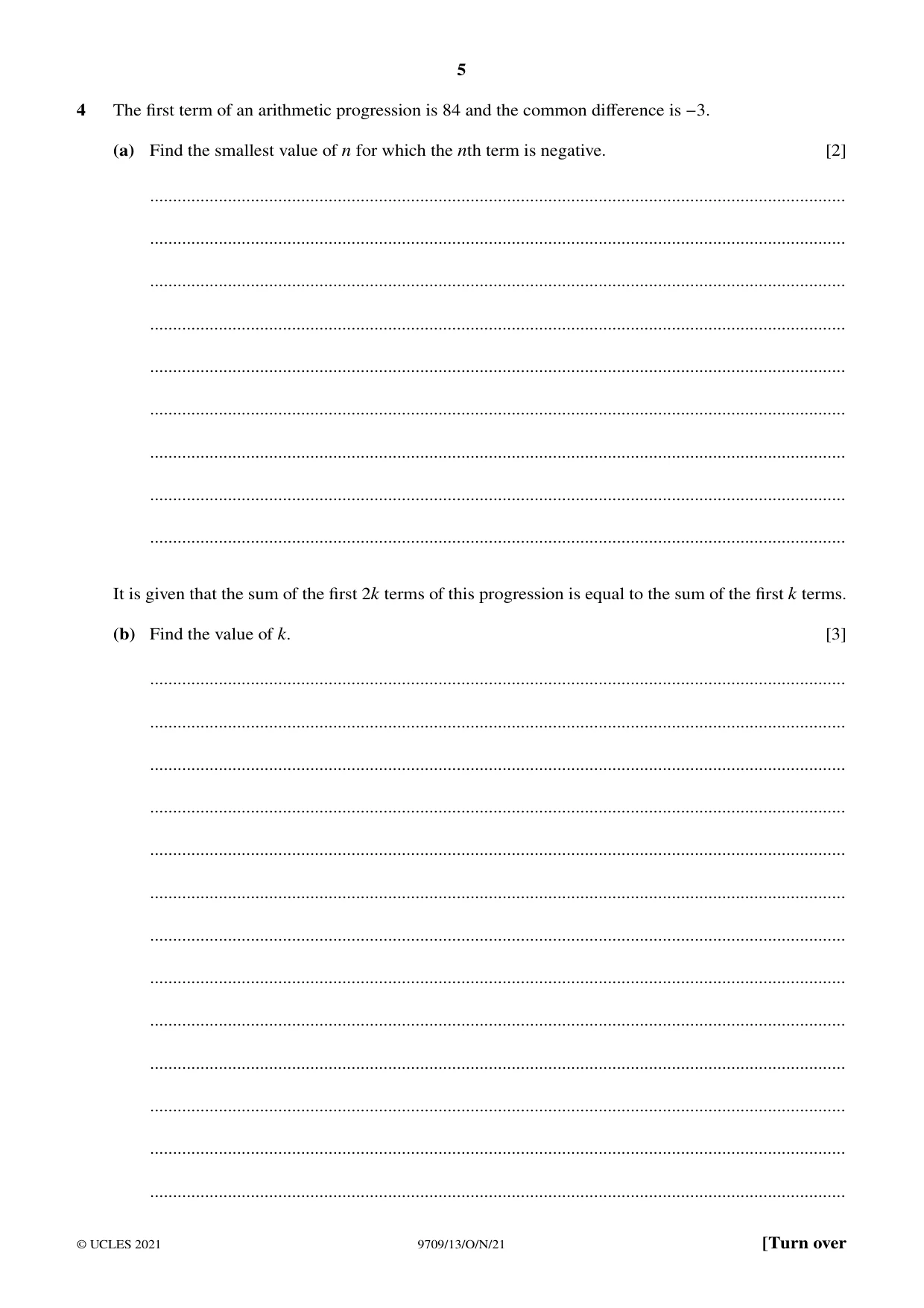 Cambridge A Level Mathematics 9709 2021 Oct/Nov Paper 1 · Variant 3 question paper, page 5 of 20