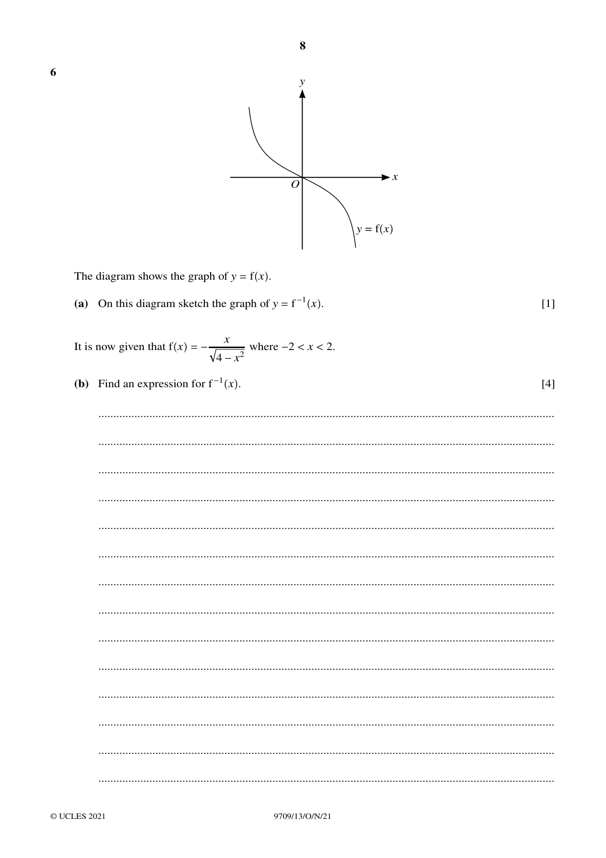 Cambridge A Level Mathematics 9709 2021 Oct/Nov Paper 1 · Variant 3 question paper, page 8 of 20
