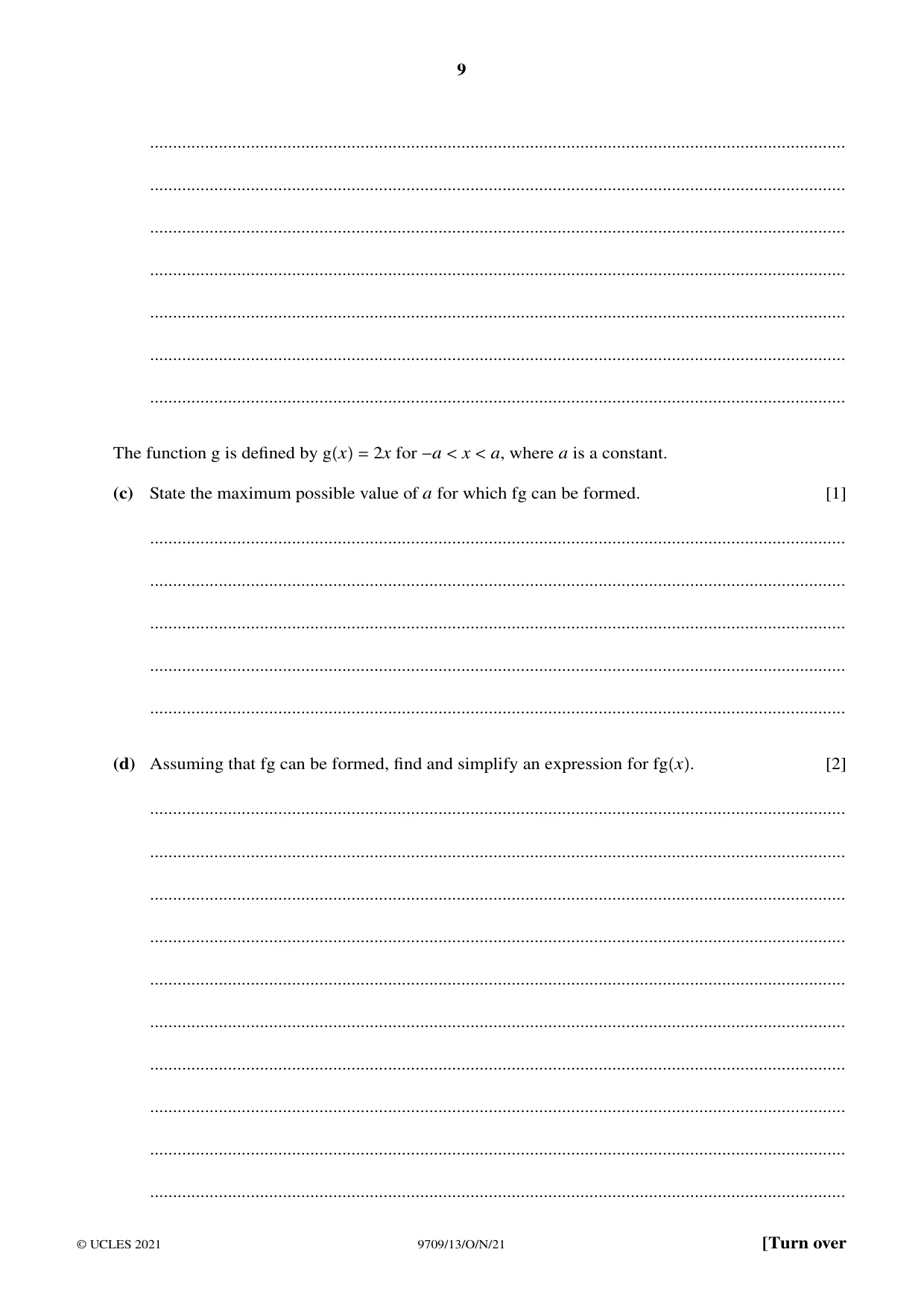 Cambridge A Level Mathematics 9709 2021 Oct/Nov Paper 1 · Variant 3 question paper, page 9 of 20