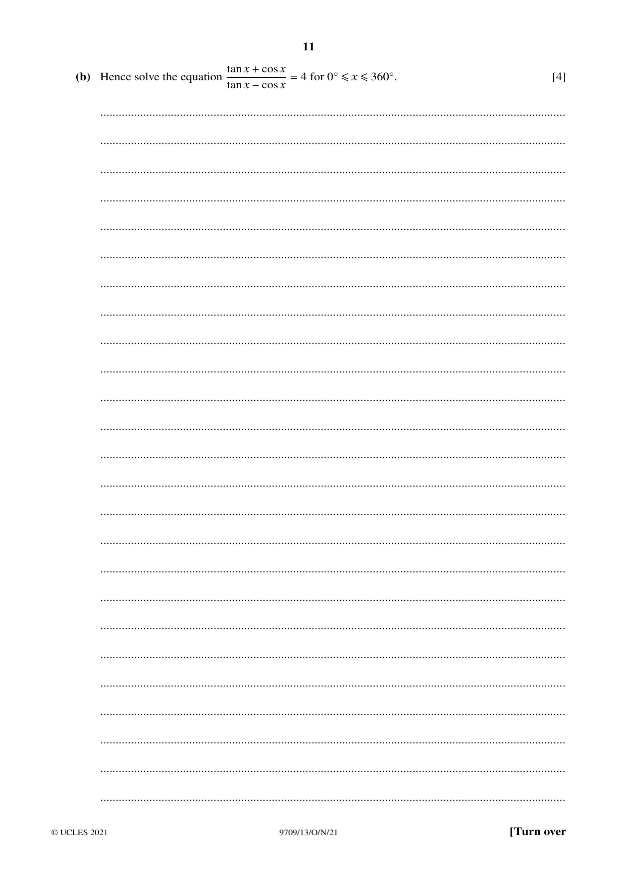 Cambridge A Level Mathematics 9709 2021 Oct/Nov Paper 1 · Variant 3 question paper, page 11 of 20