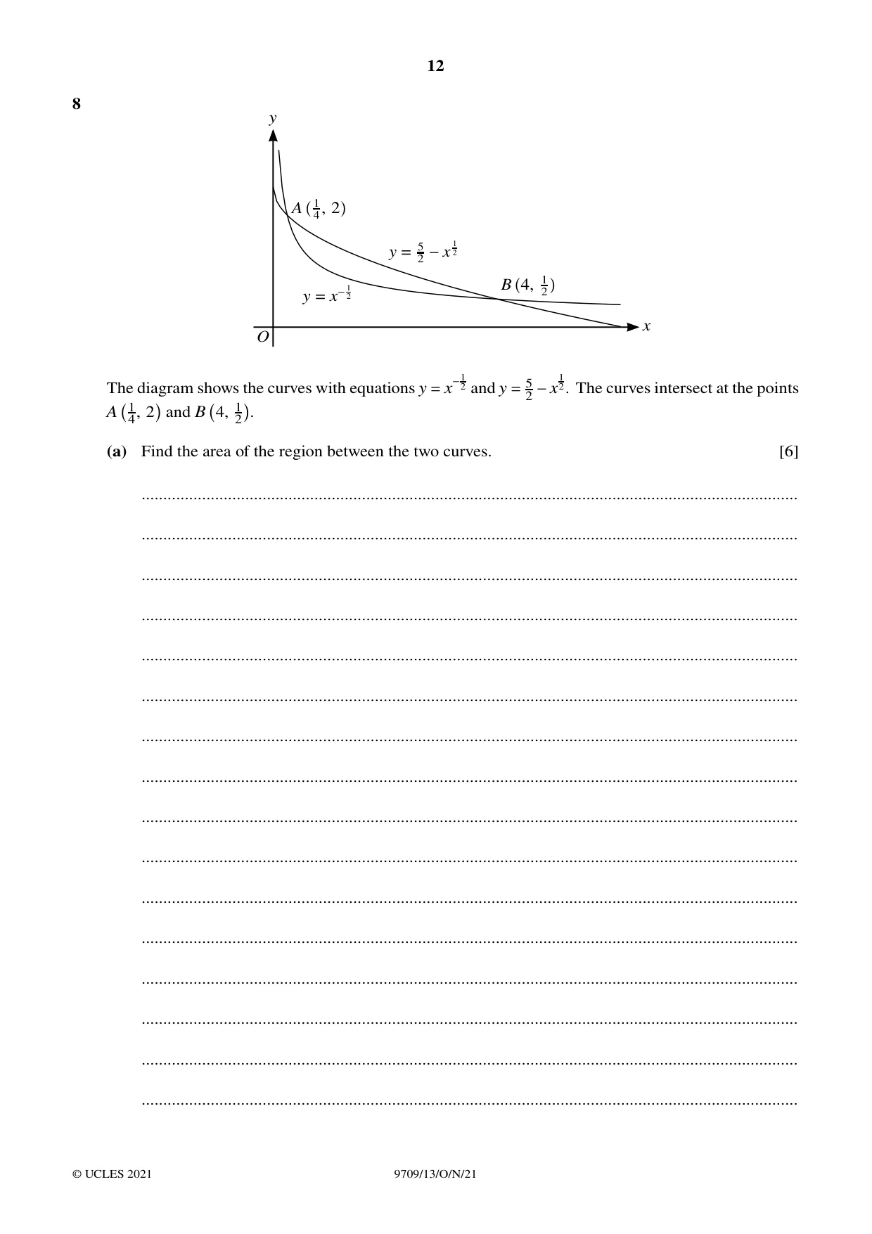 Cambridge A Level Mathematics 9709 2021 Oct/Nov Paper 1 · Variant 3 question paper, page 12 of 20