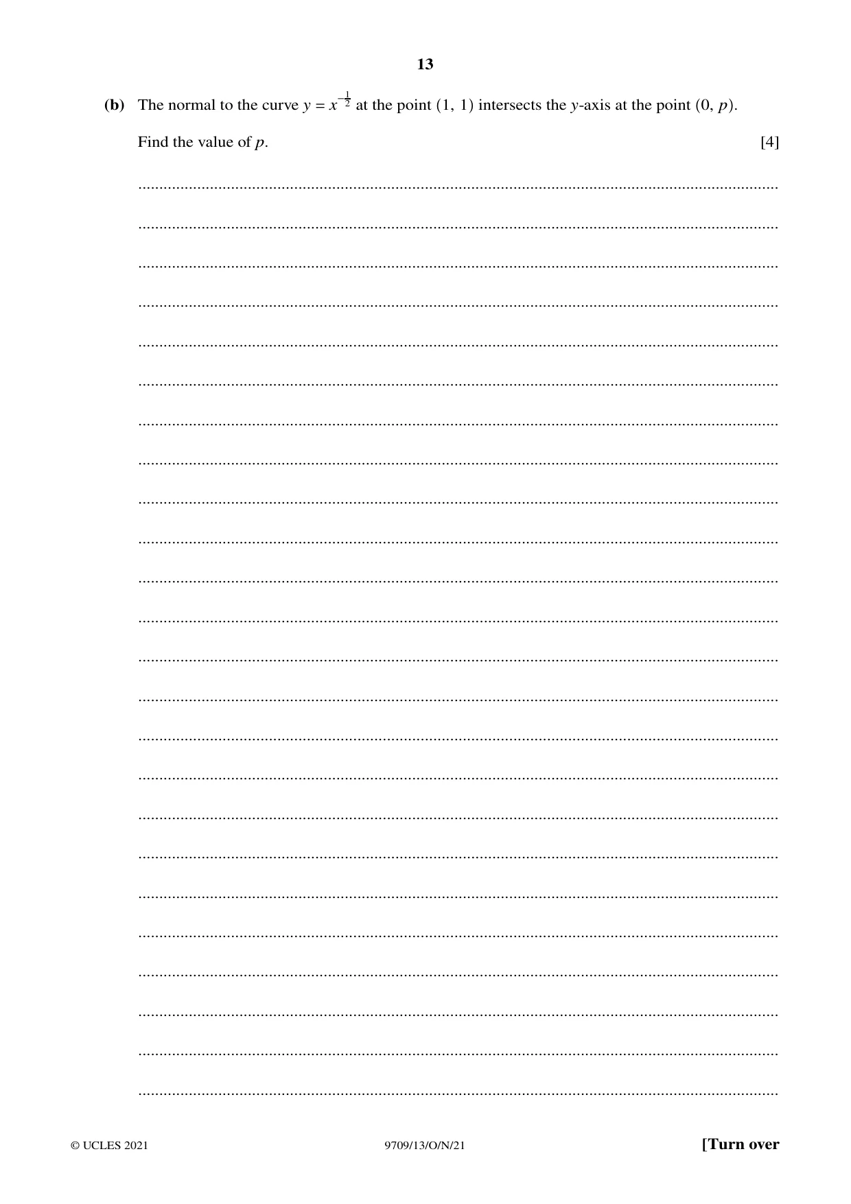 Cambridge A Level Mathematics 9709 2021 Oct/Nov Paper 1 · Variant 3 question paper, page 13 of 20