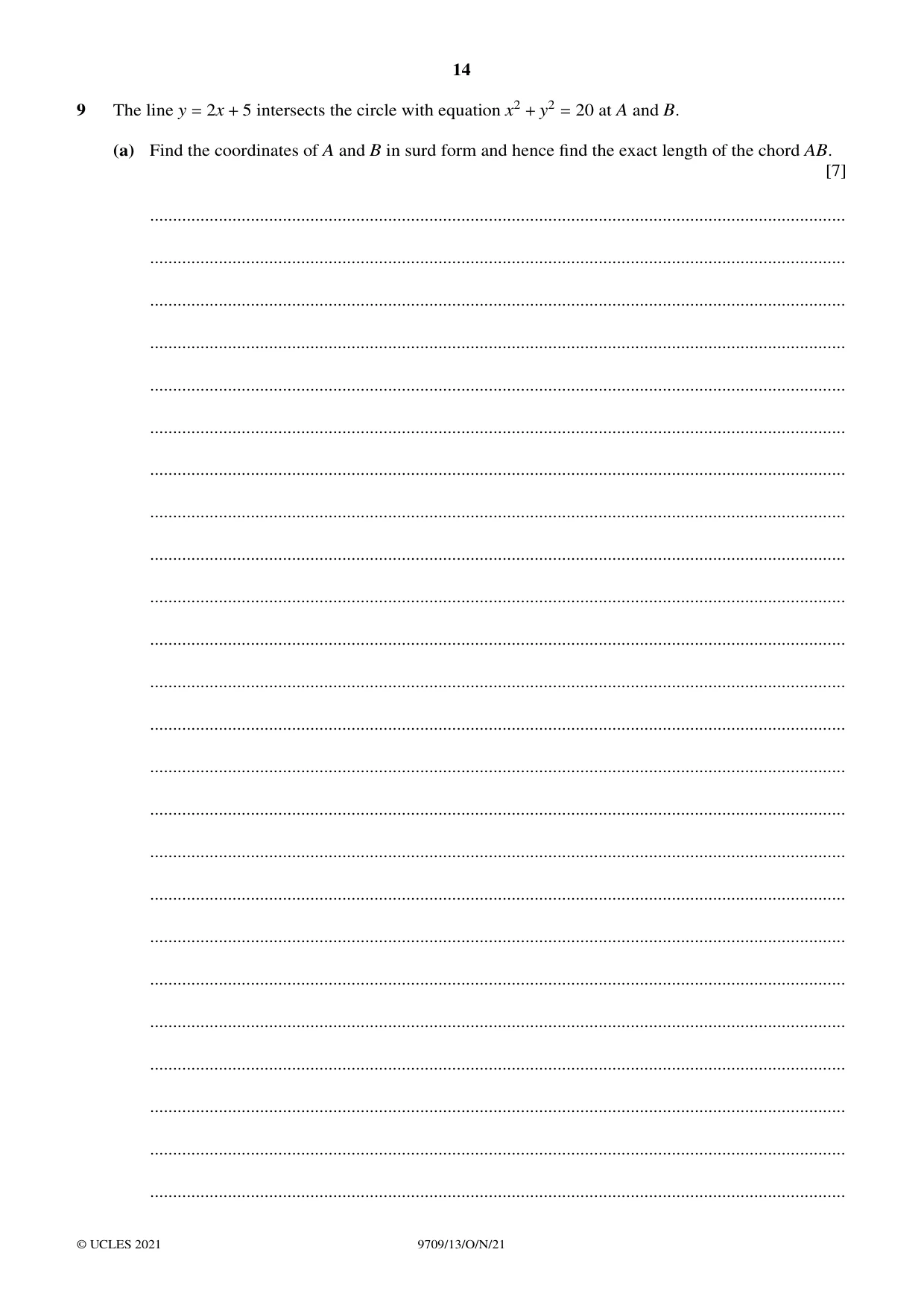 Cambridge A Level Mathematics 9709 2021 Oct/Nov Paper 1 · Variant 3 question paper, page 14 of 20