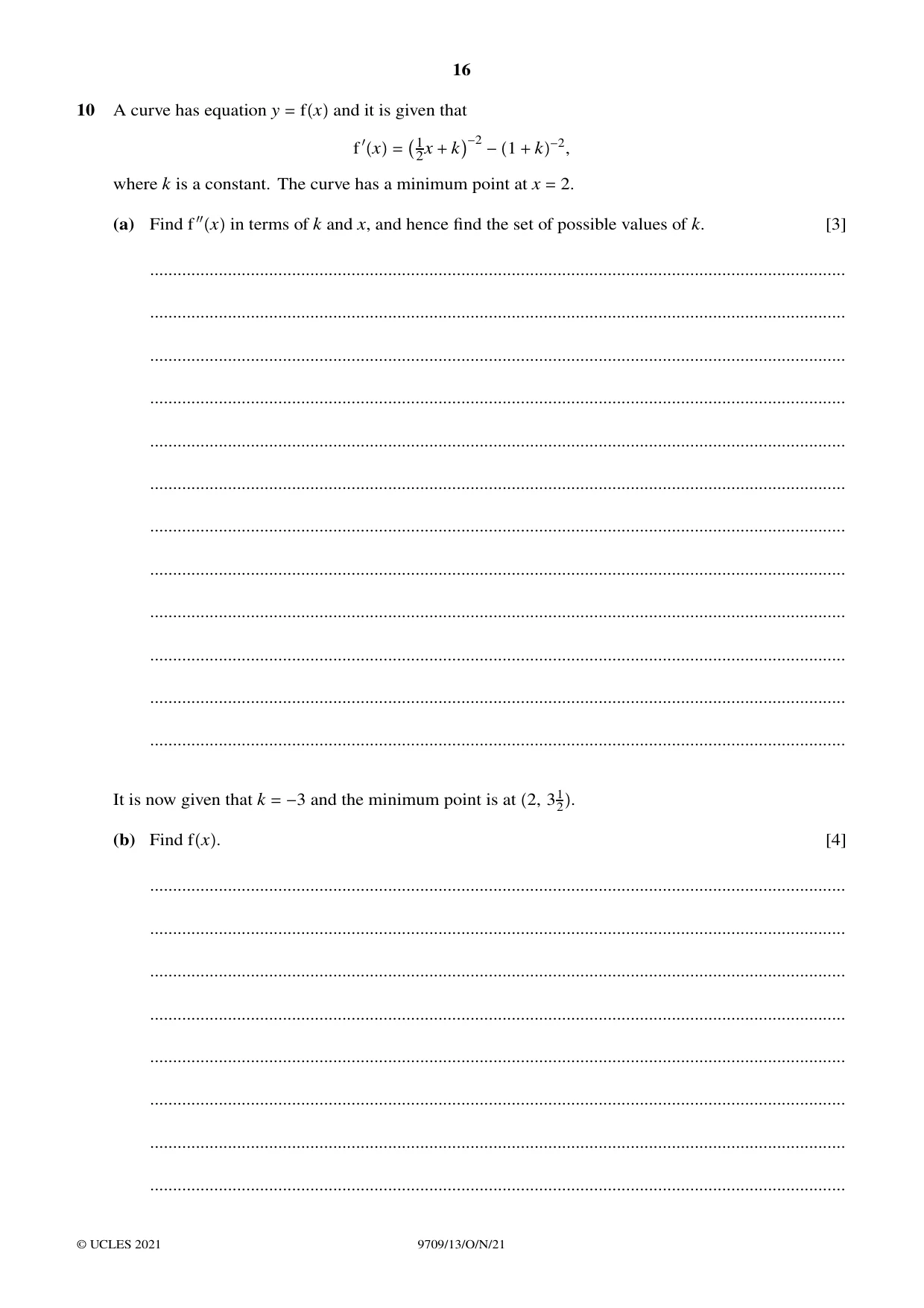 Cambridge A Level Mathematics 9709 2021 Oct/Nov Paper 1 · Variant 3 question paper, page 16 of 20