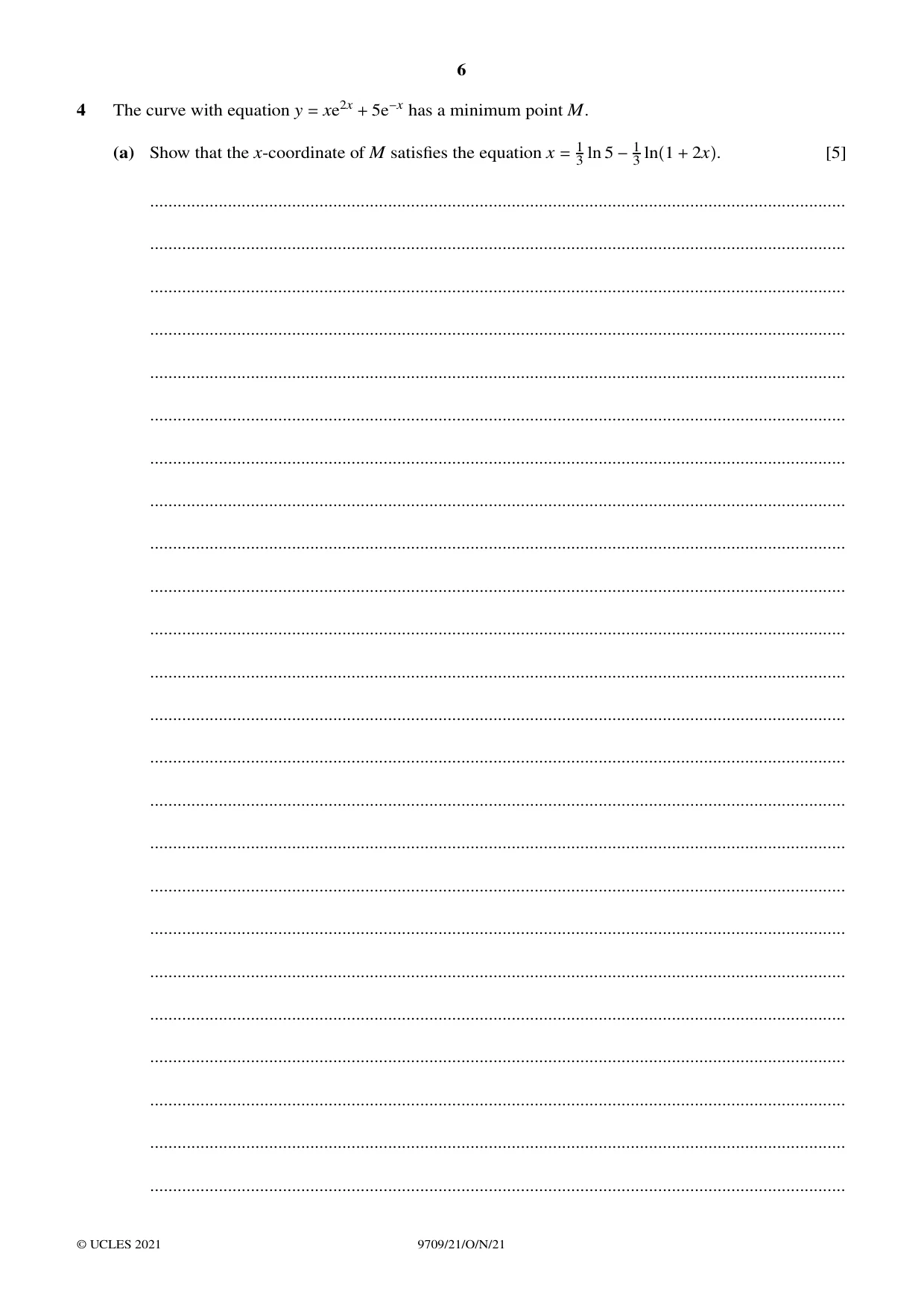 Cambridge A Level Mathematics 9709 2021 Oct/Nov Paper 2 · Variant 1 question paper, page 6 of 16