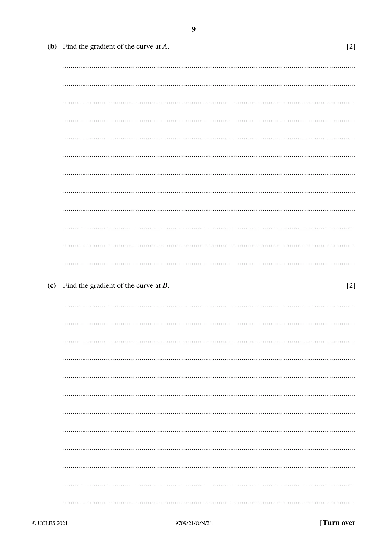 Cambridge A Level Mathematics 9709 2021 Oct/Nov Paper 2 · Variant 1 question paper, page 9 of 16