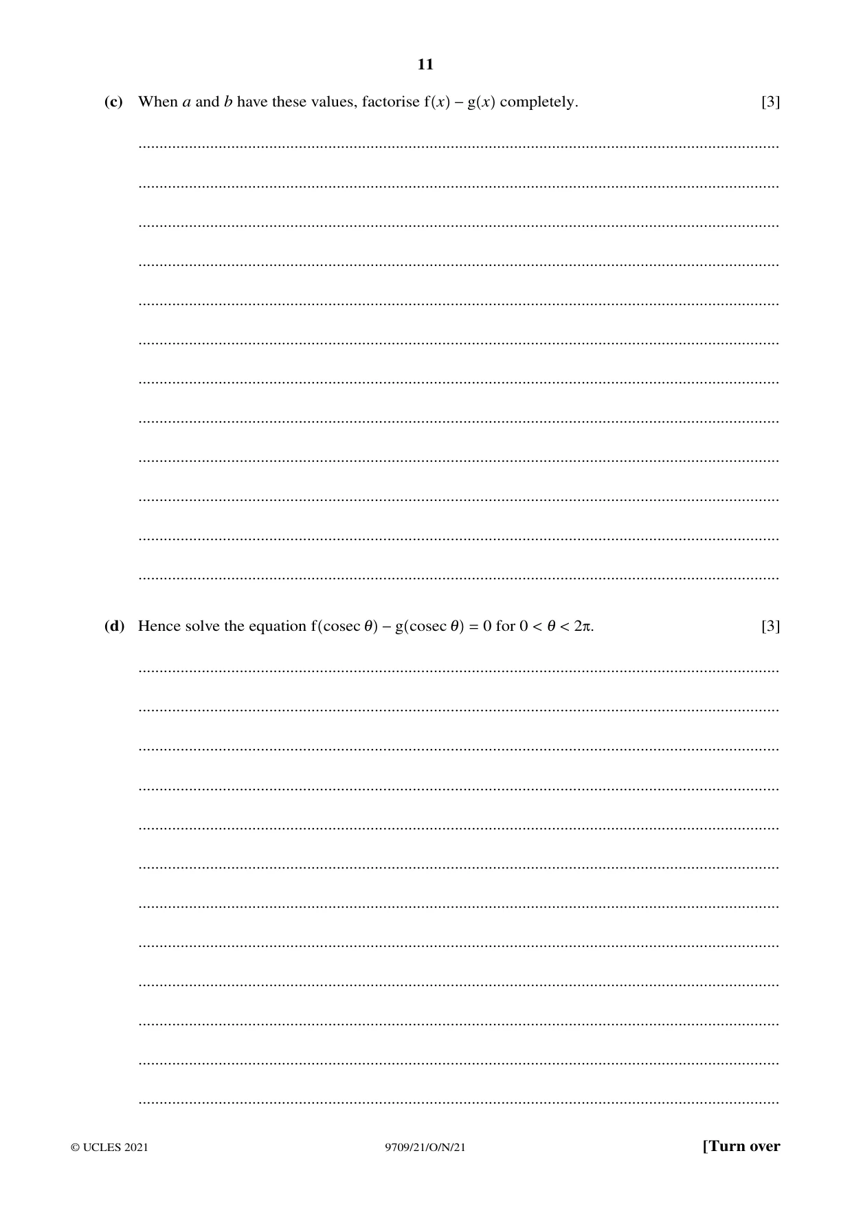 Cambridge A Level Mathematics 9709 2021 Oct/Nov Paper 2 · Variant 1 question paper, page 11 of 16