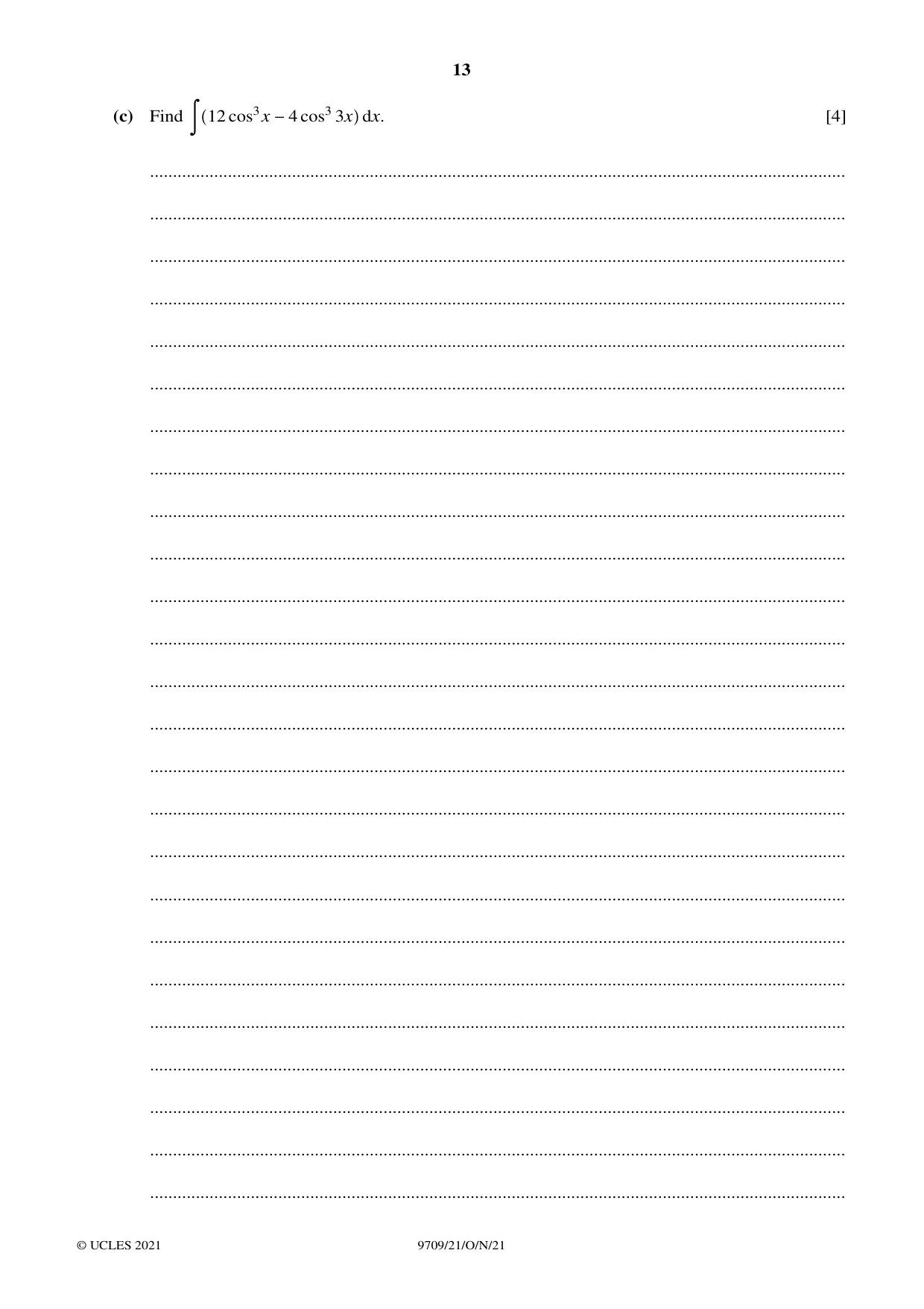 Cambridge A Level Mathematics 9709 2021 Oct/Nov Paper 2 · Variant 1 question paper, page 13 of 16