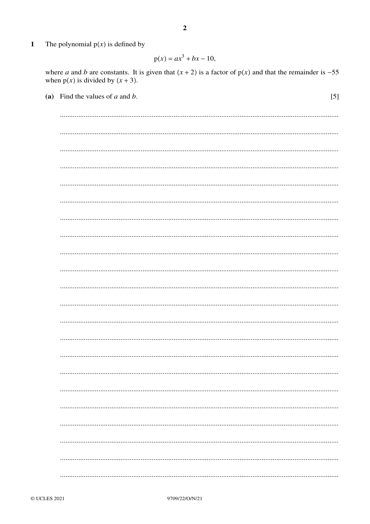 Cambridge A Level Mathematics 9709 2021 Oct/Nov Paper 2 · Variant 2 question paper, page 2 of 12