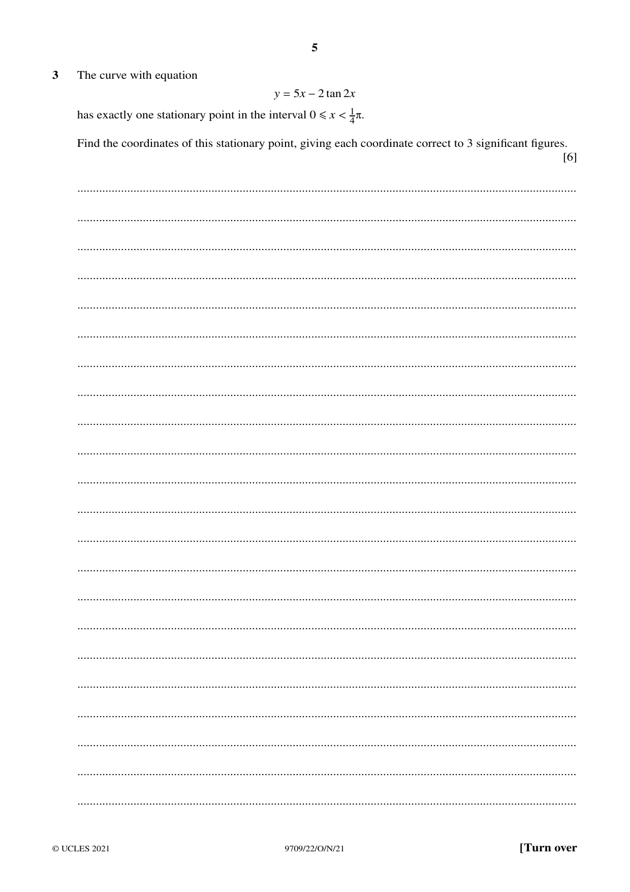 Cambridge A Level Mathematics 9709 2021 Oct/Nov Paper 2 · Variant 2 question paper, page 5 of 12